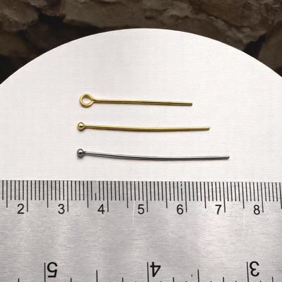Stainless Steel Gold Plated & Silver Head Pins and Eye Pins Wire Pins for Jewelry Making, Ball End Loop Pins, Tarnish Resi...