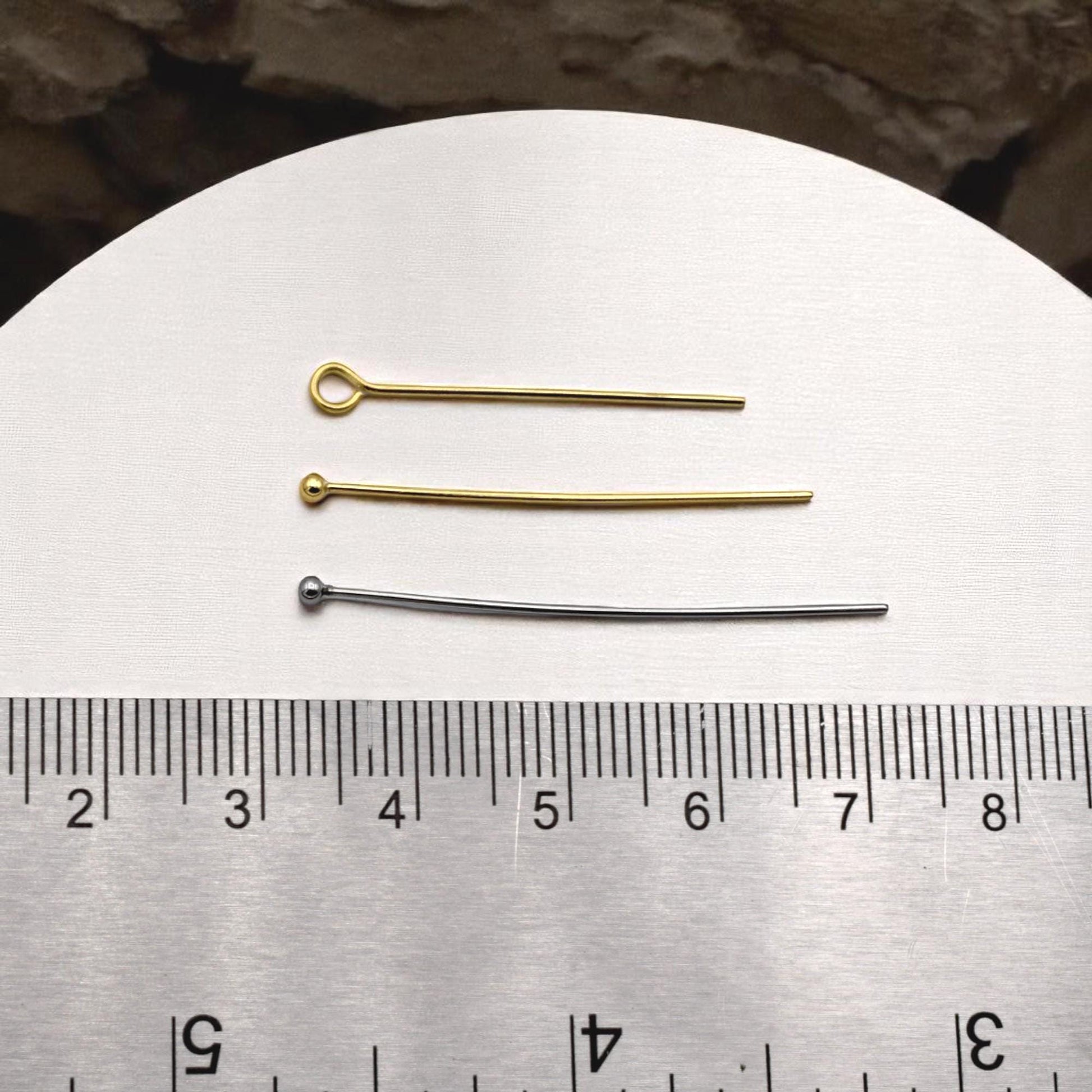 Stainless Steel Gold Plated Pins And Eye Pins: Ball End & Loop Wire, Tarnish Resistant | 100 Pieces, 1.5 Inch Length, Jewelry Making Set