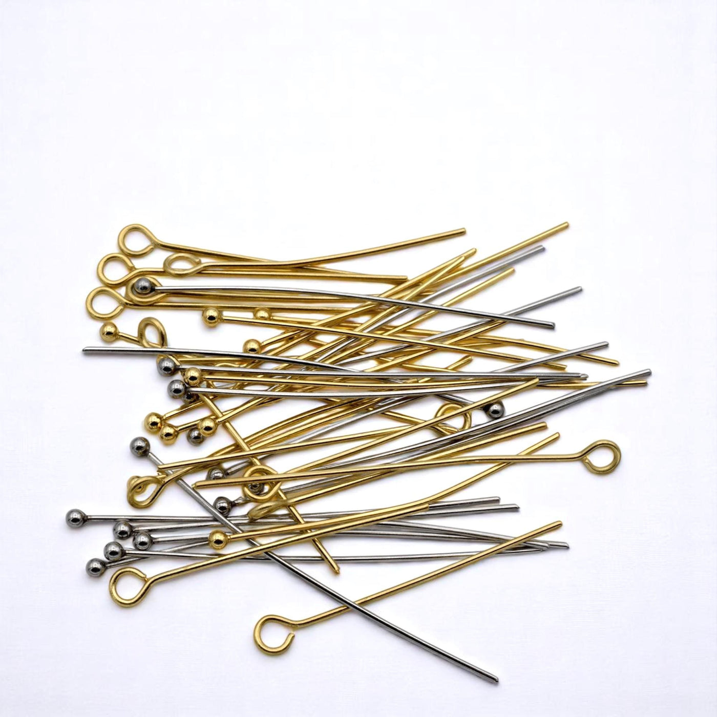 Stainless Steel Gold Plated & Silver Head Pins and Eye Pins Wire Pins for Jewelry Making, Ball End Loop Pins, Tarnish Resi...