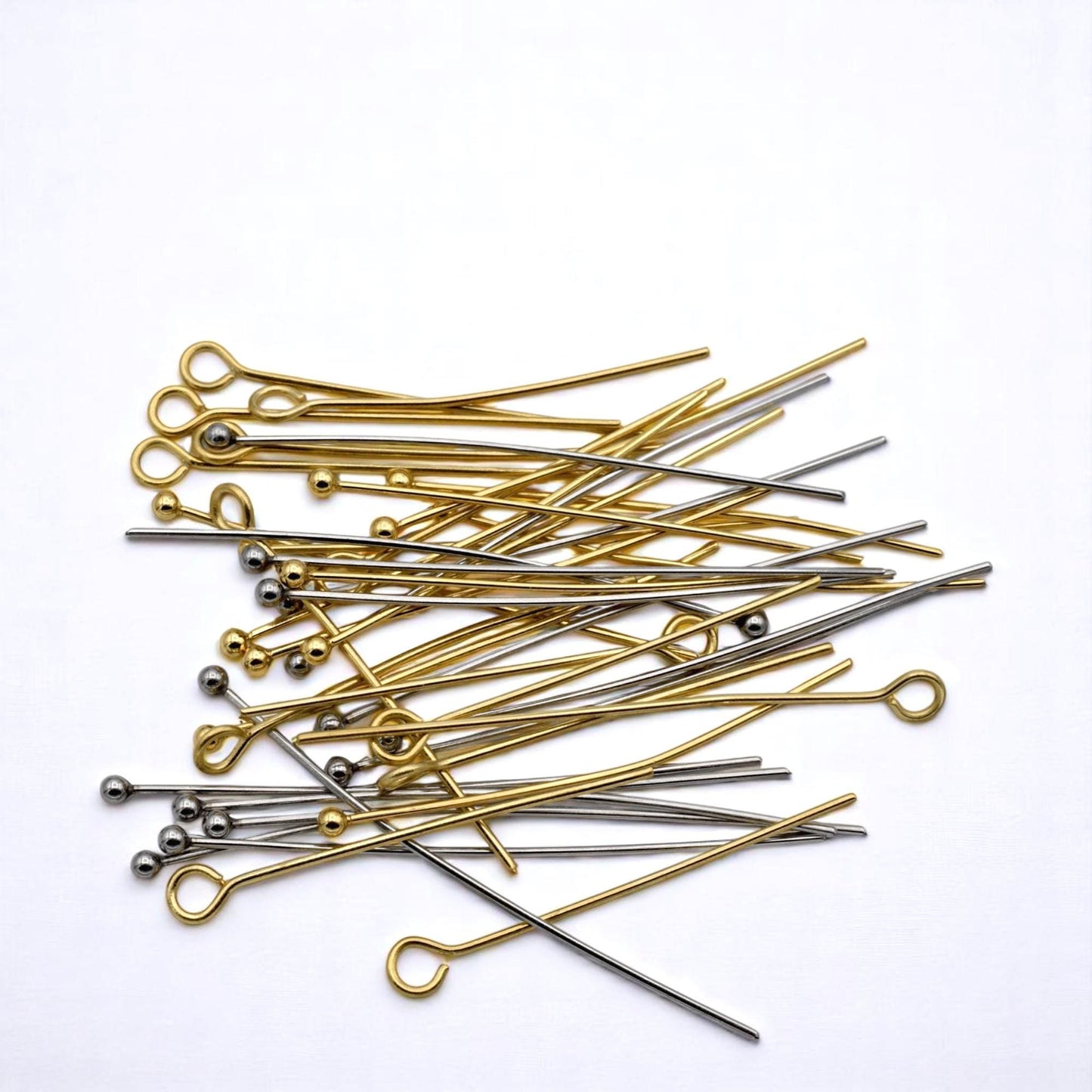Stainless Steel Gold Plated Pins And Eye Pins: Ball End & Loop Wire, Tarnish Resistant | 100 Pieces, 1.5 Inch Length, Jewelry Making Set