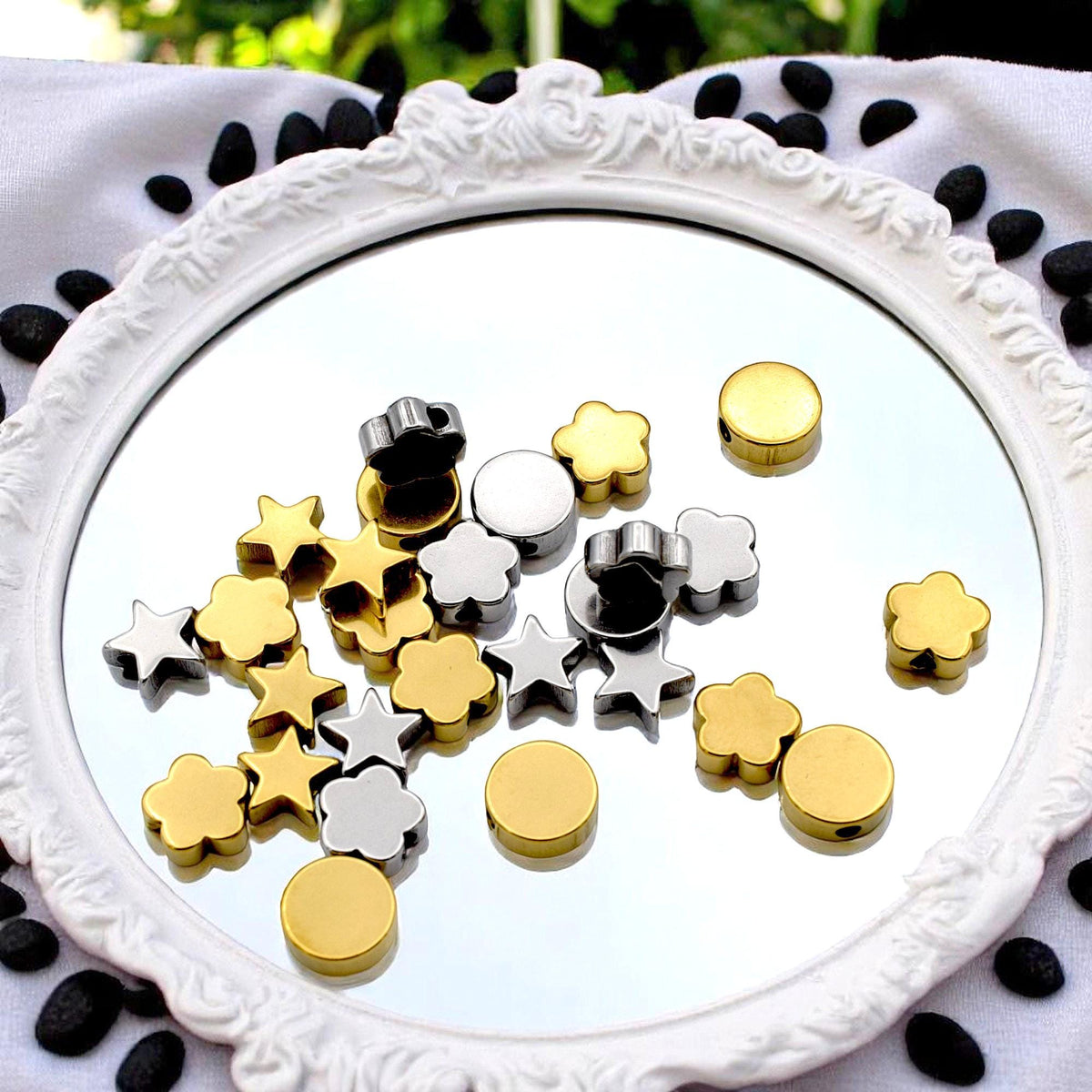 Star Round Flower Stainless Steel Spacer Beads: Gold & Silver Finish, Hypoallergenic | Durable Metal, 12 Pieces, Jewelry Making