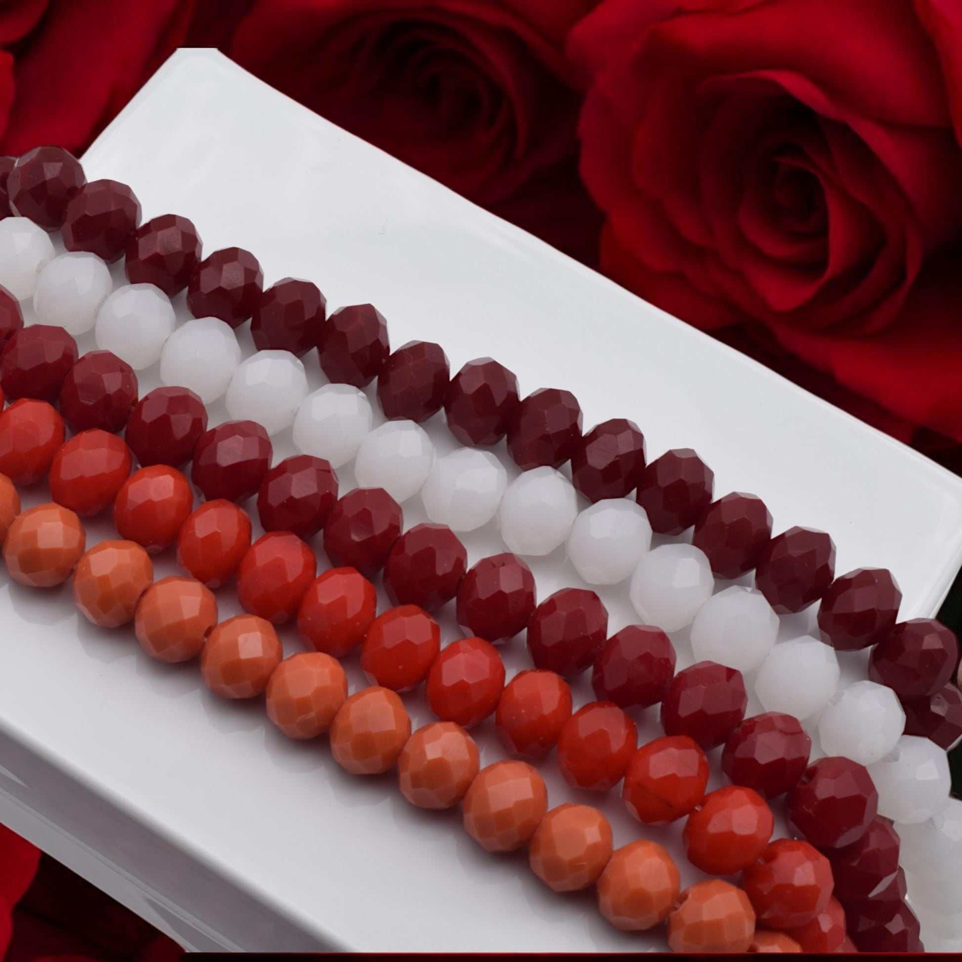 Red Orange White Faceted Bead Necklace: Layered Milky Crystal Statement, Bold Color Blend | Handmade Jewelry, Gift For Her | Multiple Sizes