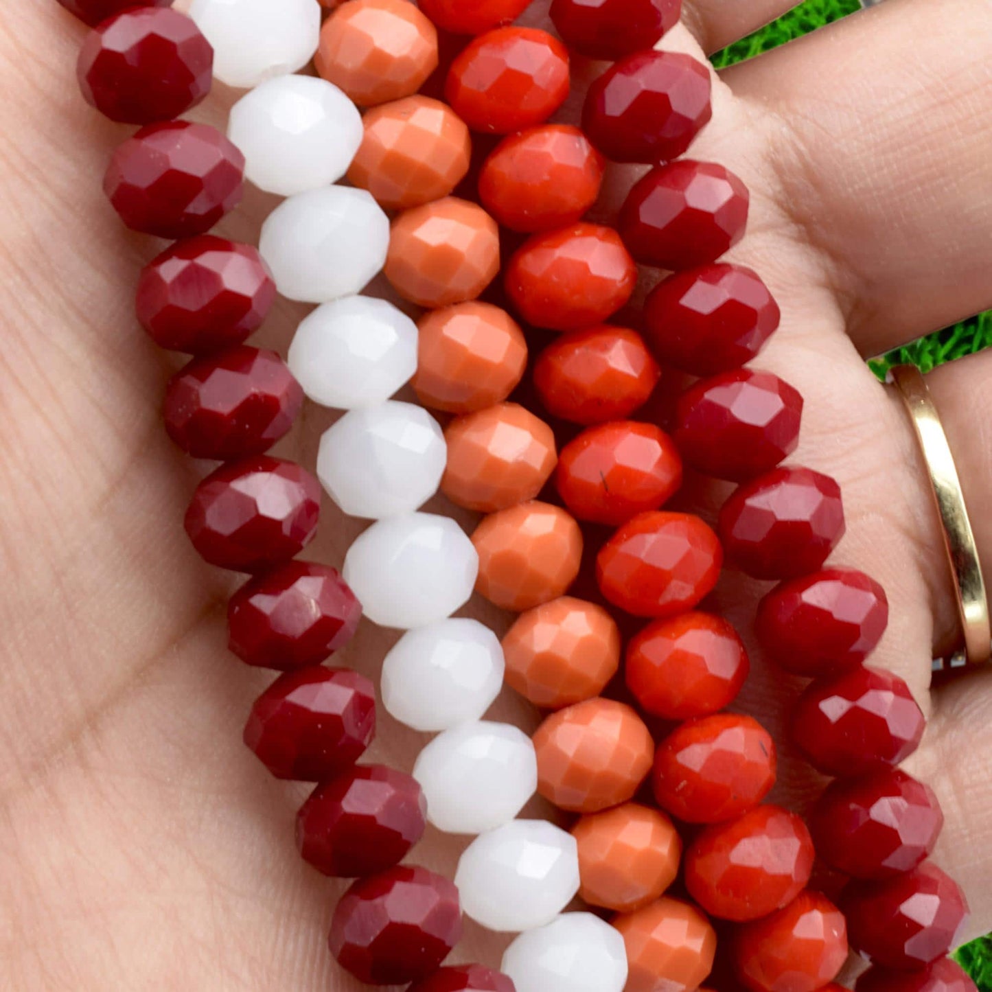 Bold Milky Multicolor Crystal Beaded for Necklace – Layered Statement Jewelry, Red Orange White Faceted Beads, Handmade Gi...