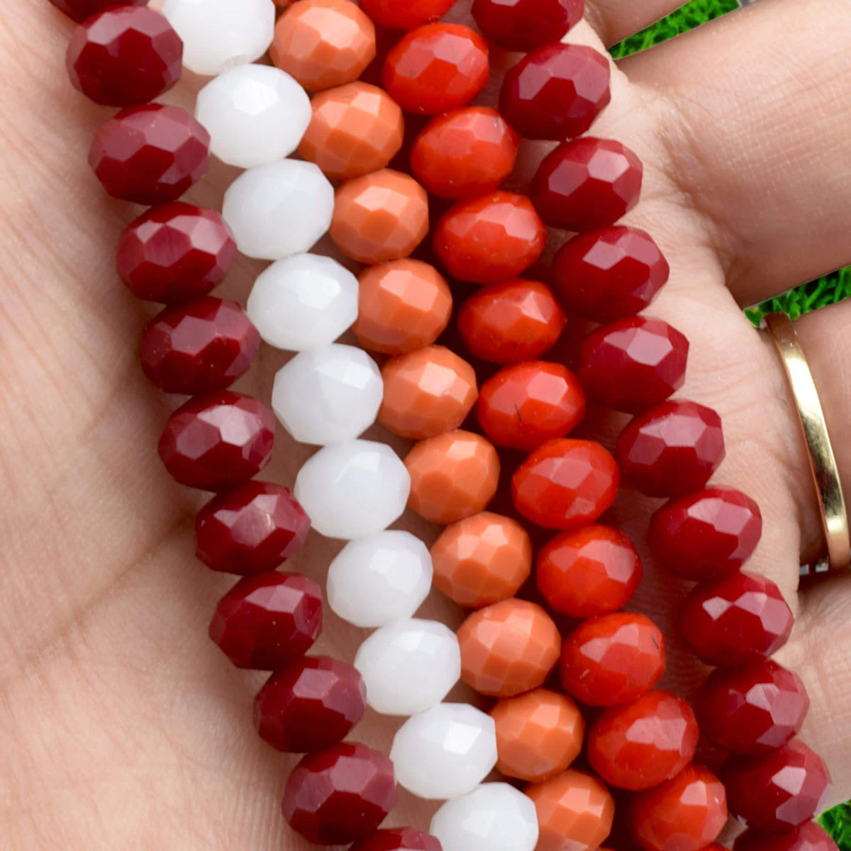 Bold Milky Multicolor Crystal Beaded for Necklace – Layered Statement Jewelry, Red Orange White Faceted Beads, Handmade Gi...