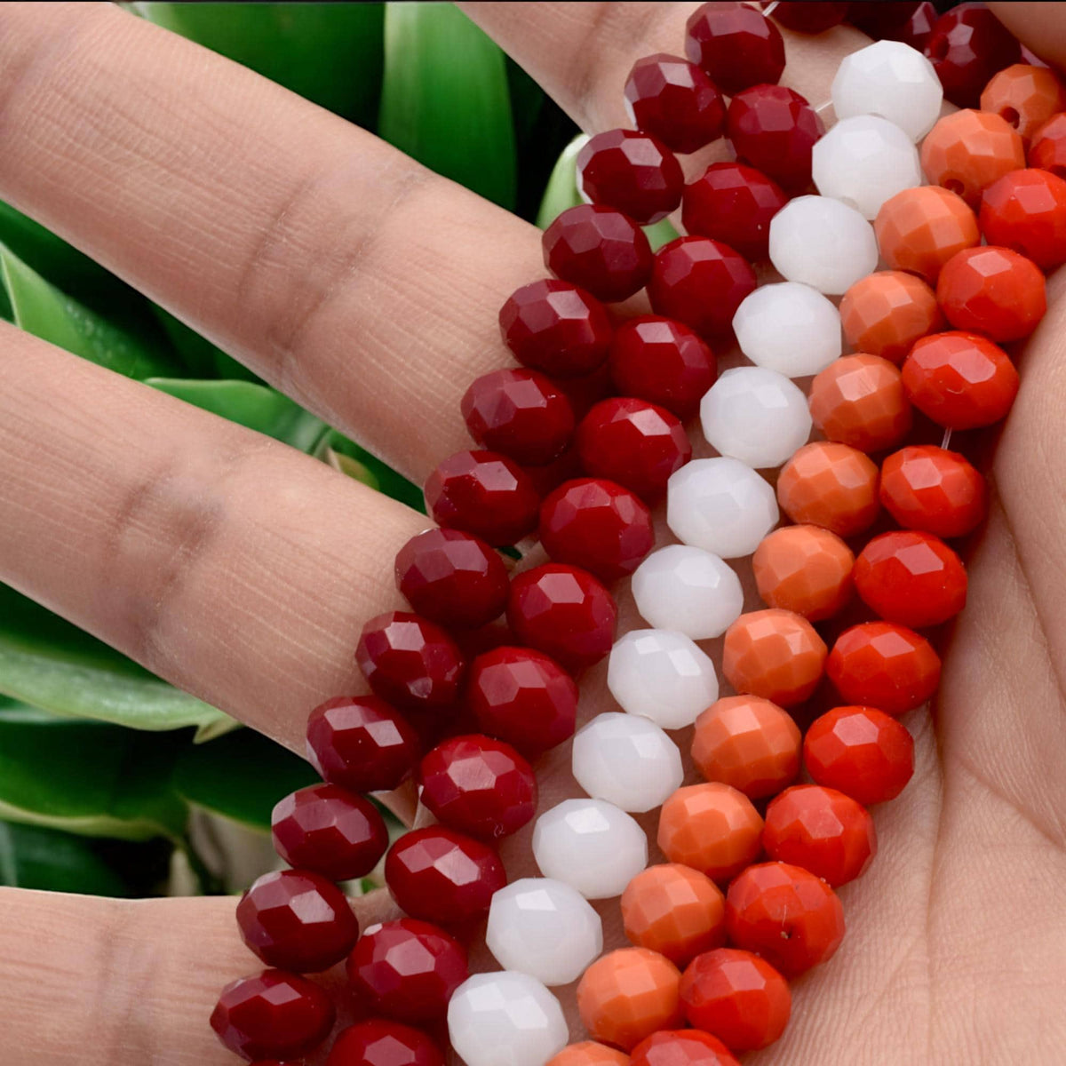 Red Orange White Faceted Bead Necklace: Layered Milky Crystal Statement, Bold Color Blend | Handmade Jewelry, Gift For Her | Multiple Sizes