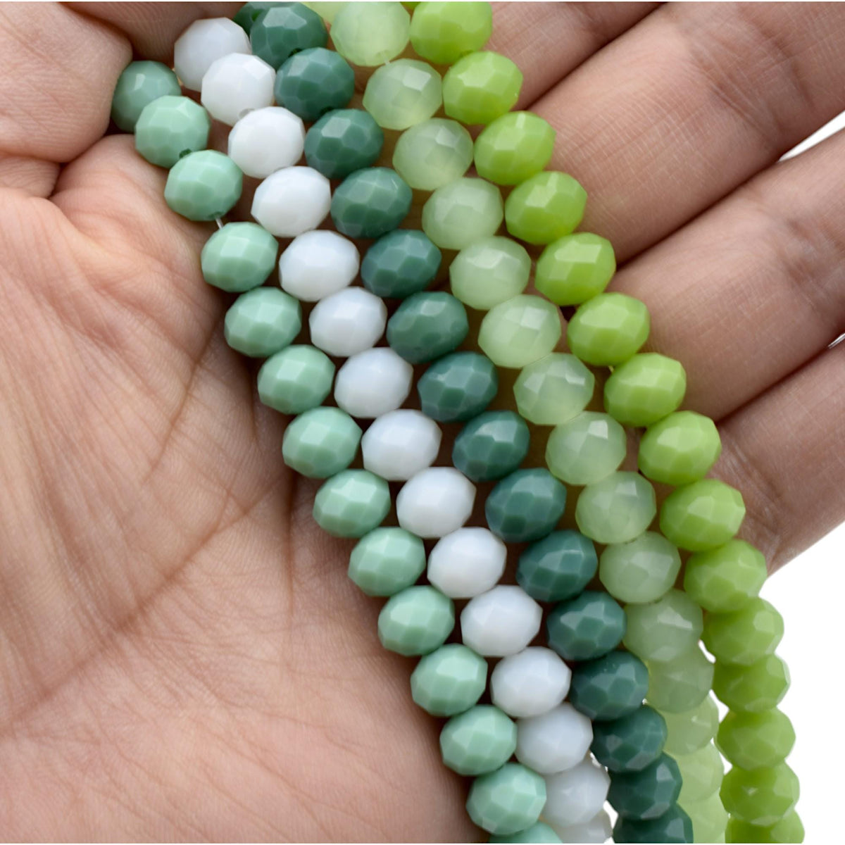 Green White Milky 8mm Rondelle Beads: Faceted Gradient Crystal - Jade, Olive & White, Jewelry Crafting, DIY Necklace Supplies