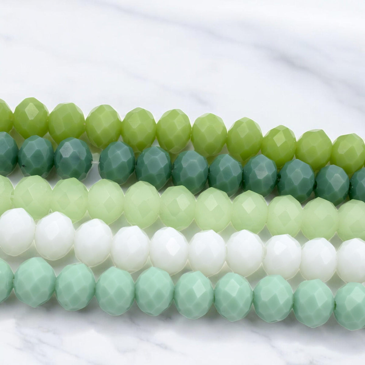 Faceted Crystal Beads in Green & White Milky 8mm Rondelle Beads for Jewelry Making DIY Beading Supplies. Bracelet and Neck...