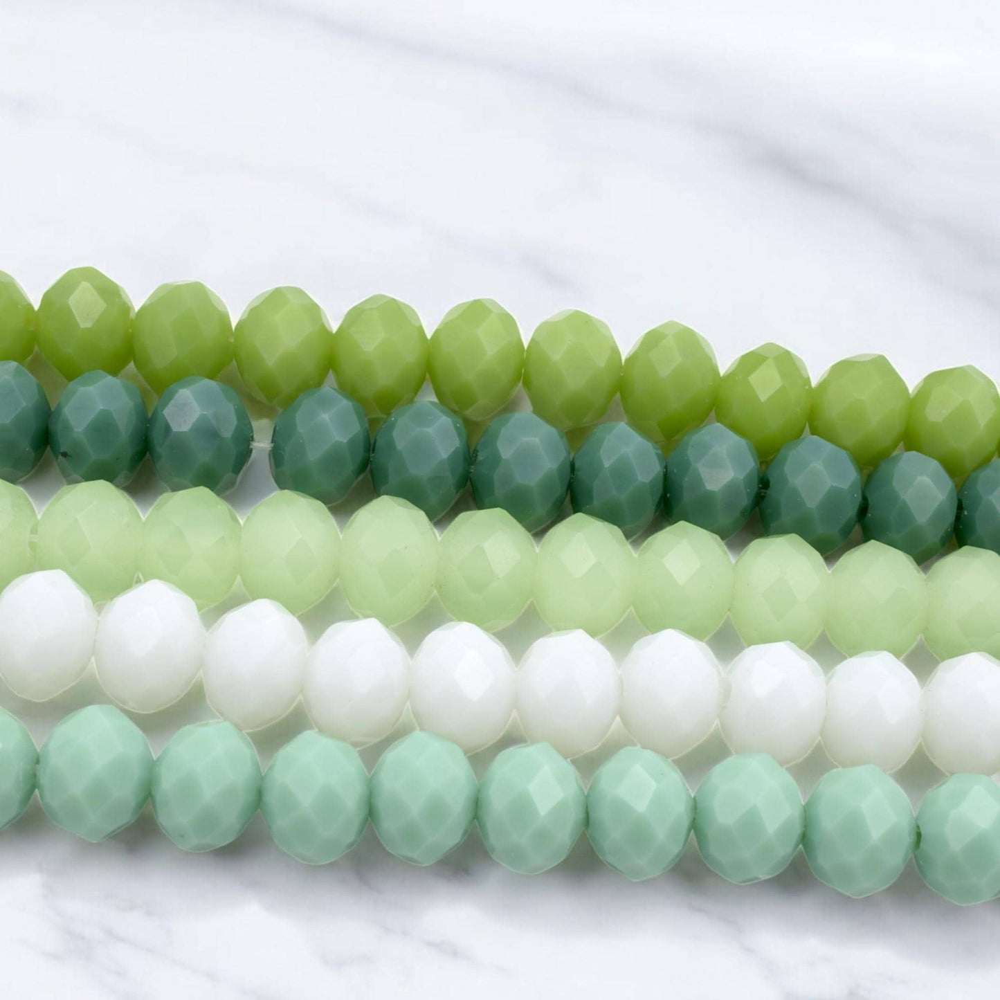 Green White Milky 8mm Rondelle Beads: Faceted Gradient Crystal - Jade, Olive & White, Jewelry Crafting, DIY Necklace Supplies
