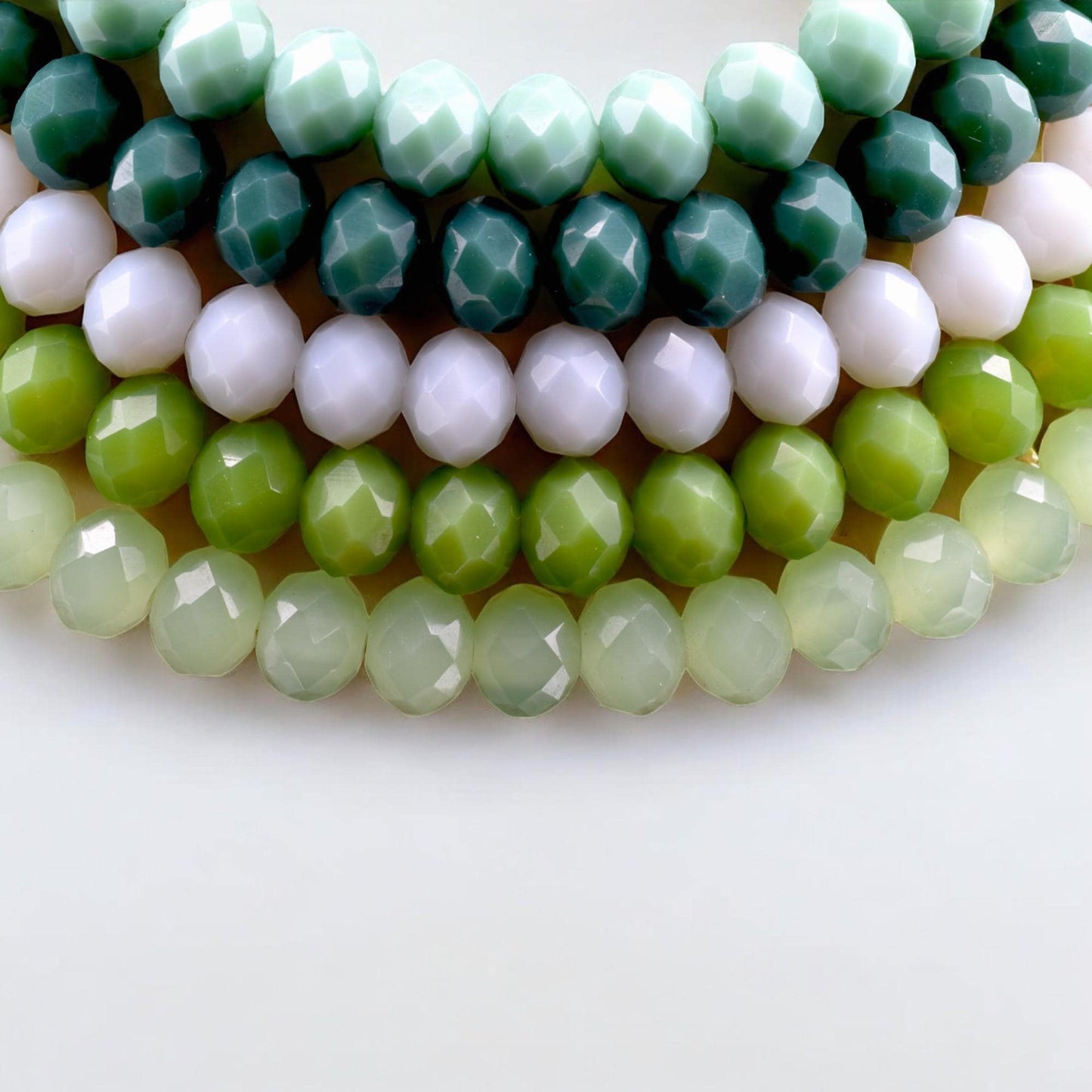 Green White Milky 8mm Rondelle Beads: Faceted Gradient Crystal - Jade, Olive & White, Jewelry Crafting, DIY Necklace Supplies