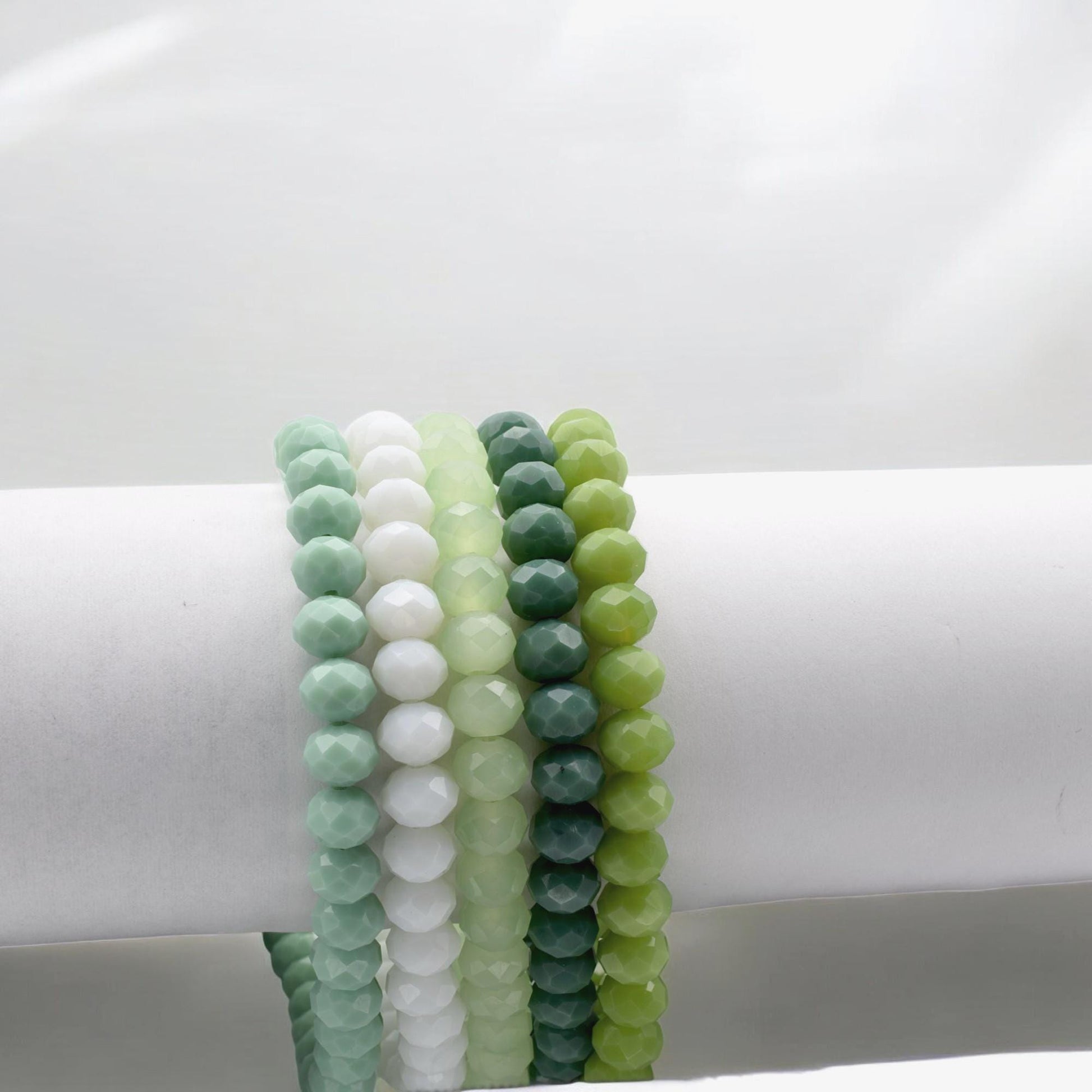 Green White Milky 8mm Rondelle Beads: Faceted Gradient Crystal - Jade, Olive & White, Jewelry Crafting, DIY Necklace Supplies