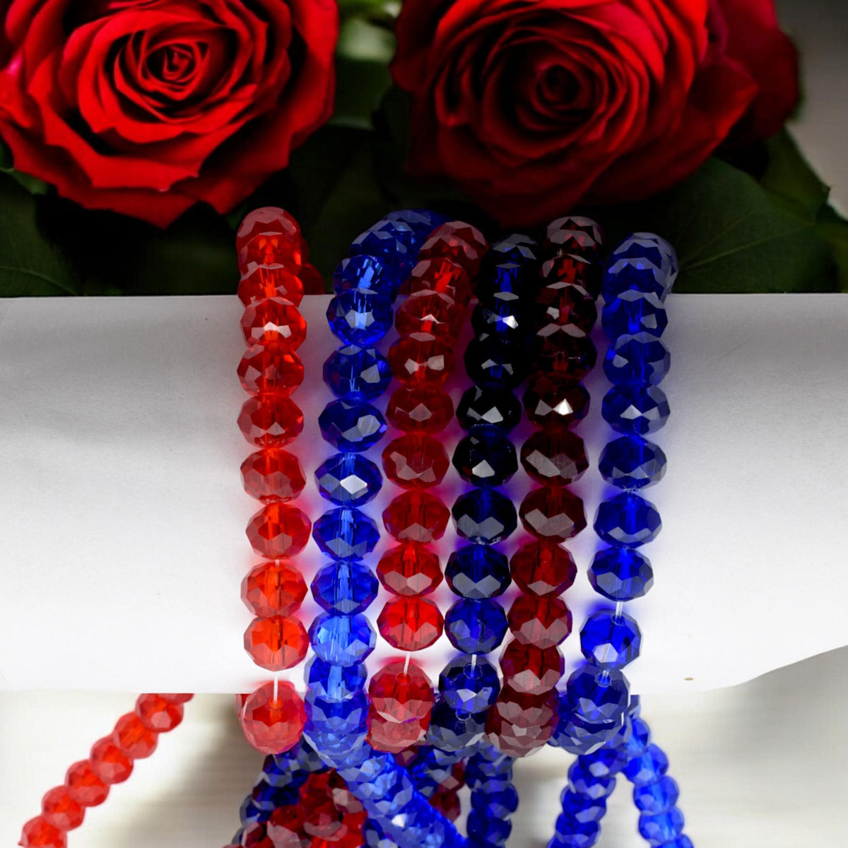 Faceted Crystal Rondelle Beads - Red and Blue Jewel Tone Beads - Glossy Faceted Finish, Various Sizes, Jewelry Making