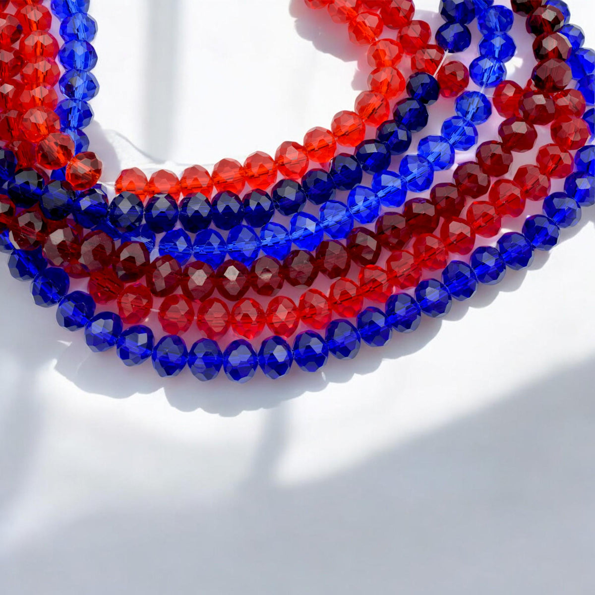 Faceted Crystal Rondelle Beads - Red and Blue Jewel Tone Beads - Glossy Faceted Finish, Various Sizes, Jewelry Making