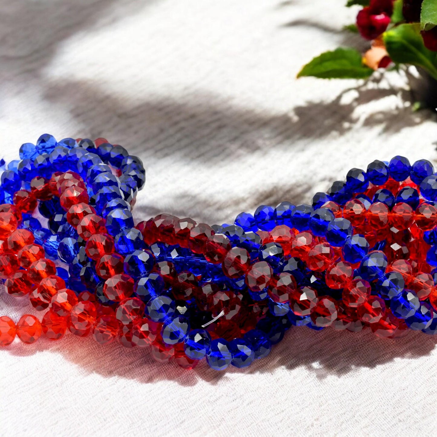 Faceted Crystal Rondelle Beads - Red and Blue Jewel Tone Beads - Glossy Faceted Finish, Various Sizes, Jewelry Making