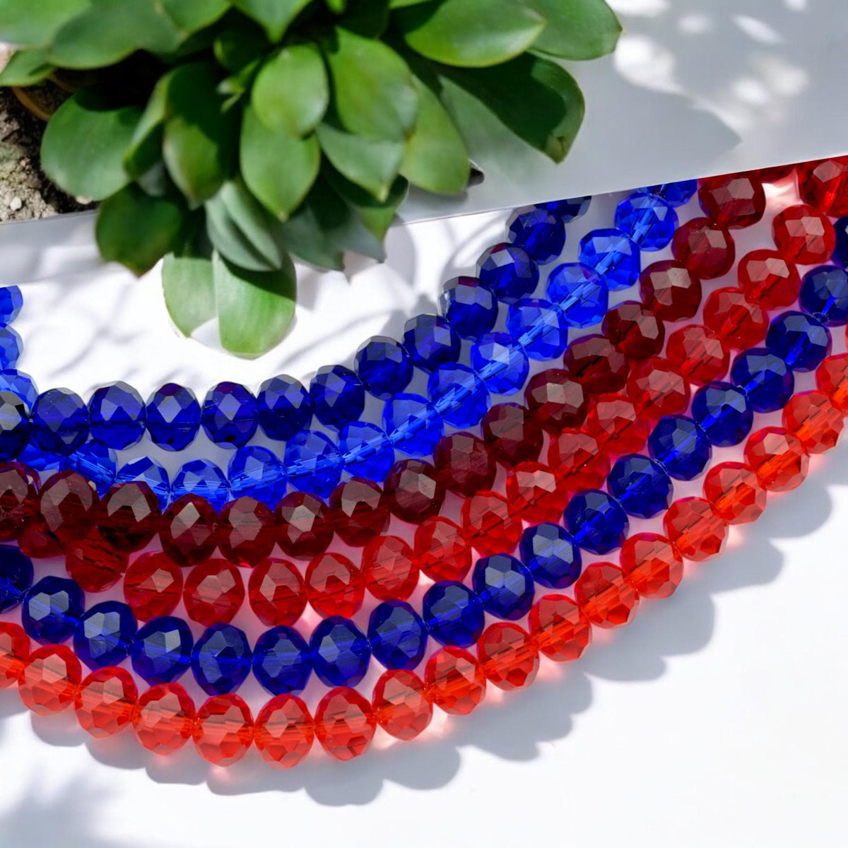 Faceted Crystal Rondelle Beads - Red and Blue Jewel Tone Beads - Glossy Faceted Finish, Various Sizes, Jewelry Making