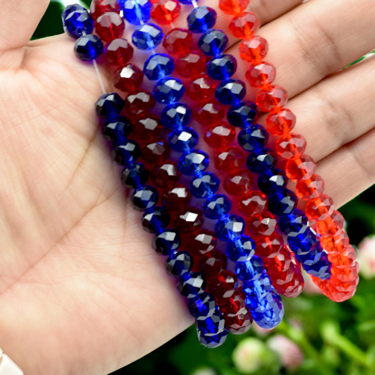 Faceted Crystal Rondelle Beads - Red and Blue Jewel Tone Beads - Glossy Faceted Finish, Various Sizes, Jewelry Making
