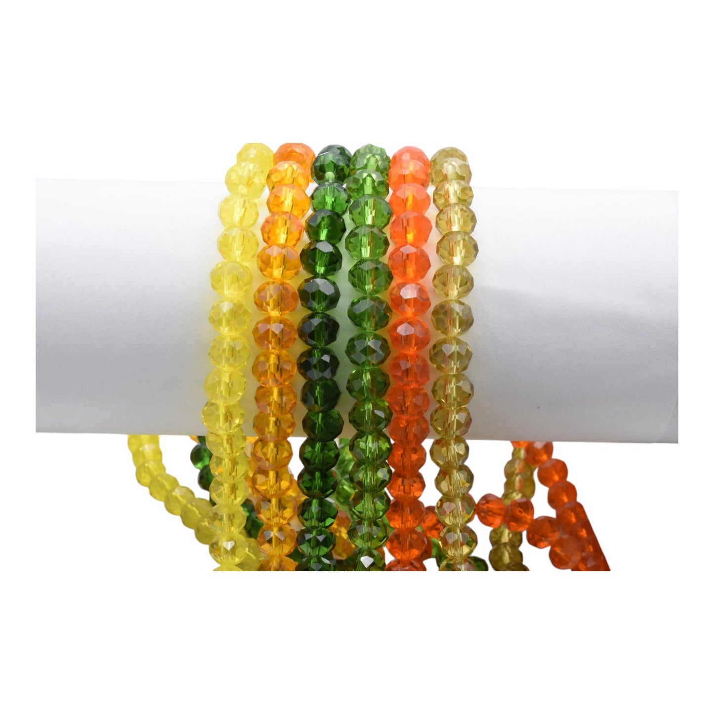 Faceted Glass Beads Strand: Rainbow Crystal Rondelle - Orange Yellow Green Ombre, 8mm Size | DIY Jewelry Supplies, Craft Beading