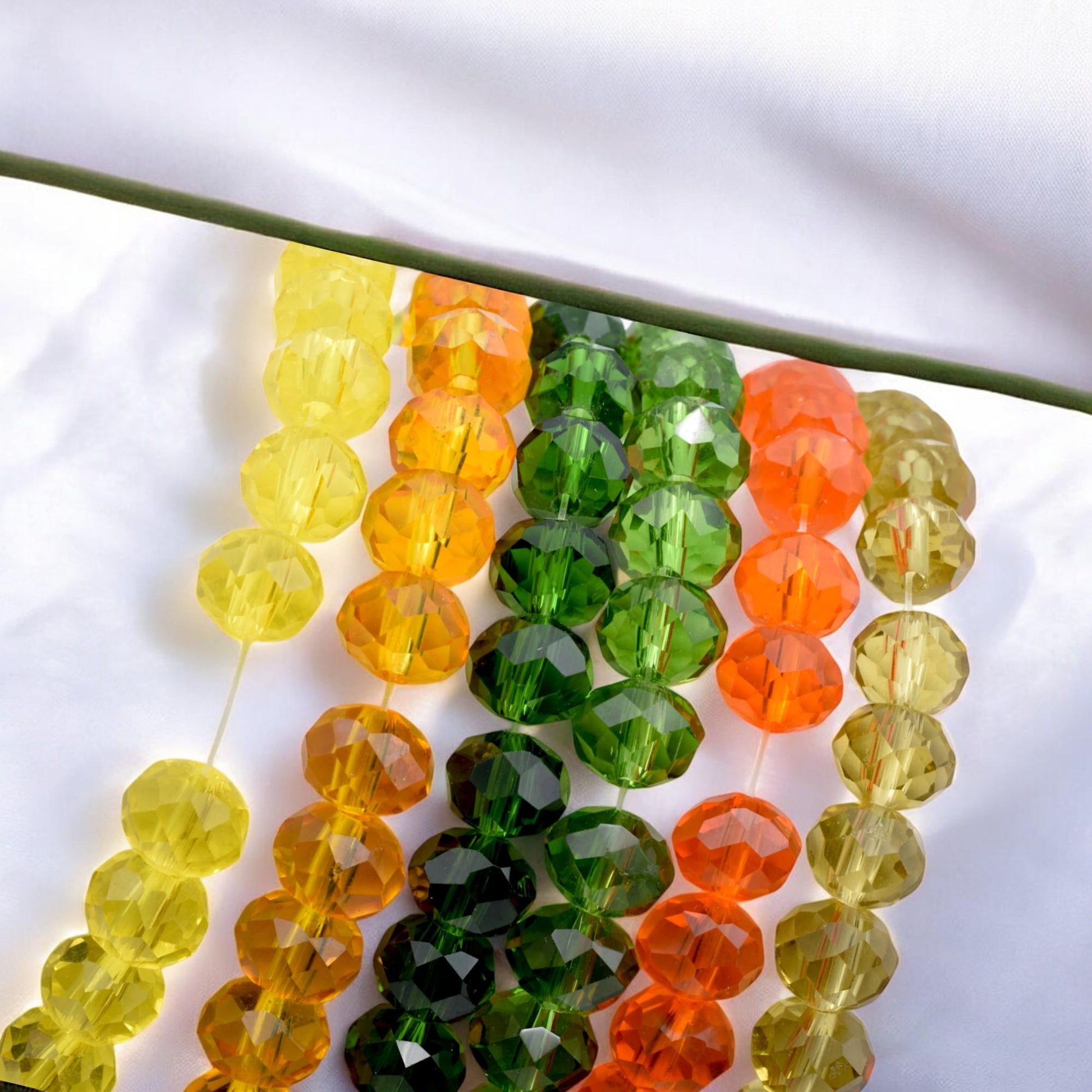 Faceted Glass Beads Strand: Rainbow Crystal Rondelle - Orange Yellow Green Ombre, 8mm Size | DIY Jewelry Supplies, Craft Beading