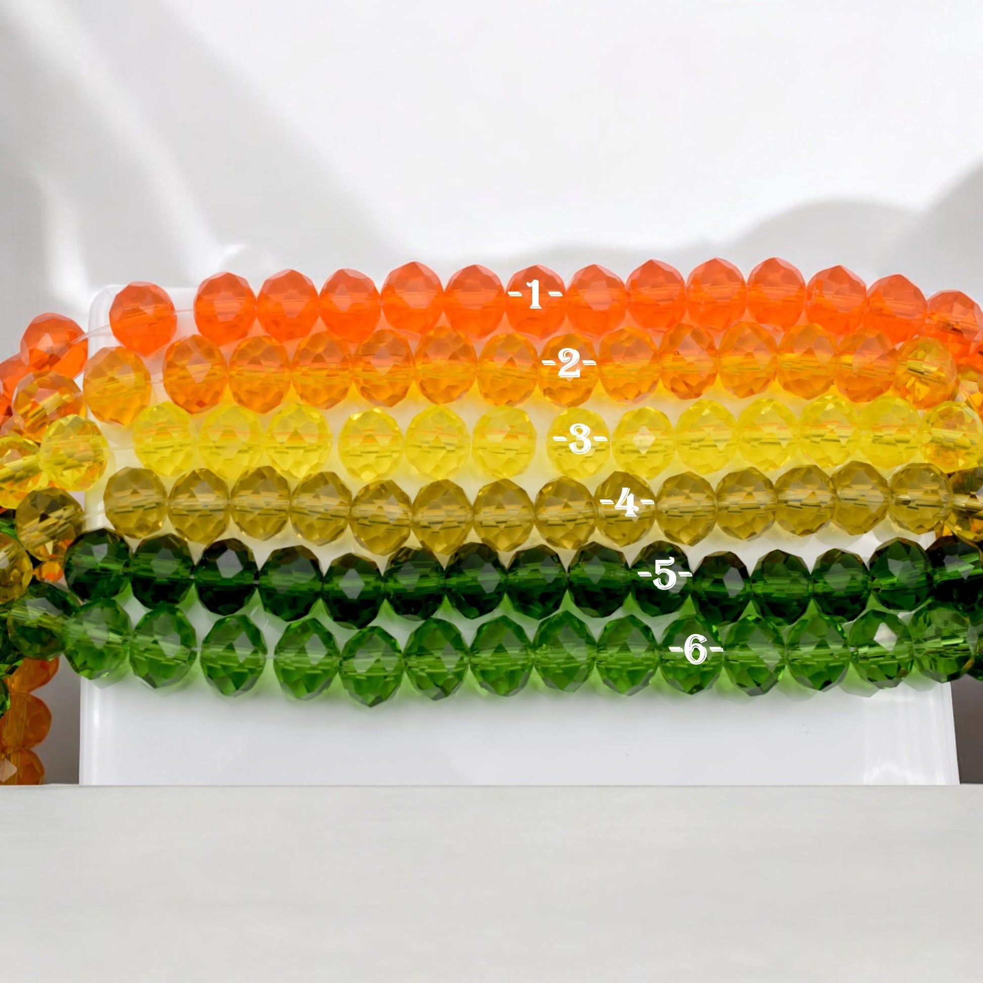 Faceted Glass Beads Strand: Rainbow Crystal Rondelle - Orange Yellow Green Ombre, 8mm Size | DIY Jewelry Supplies, Craft Beading