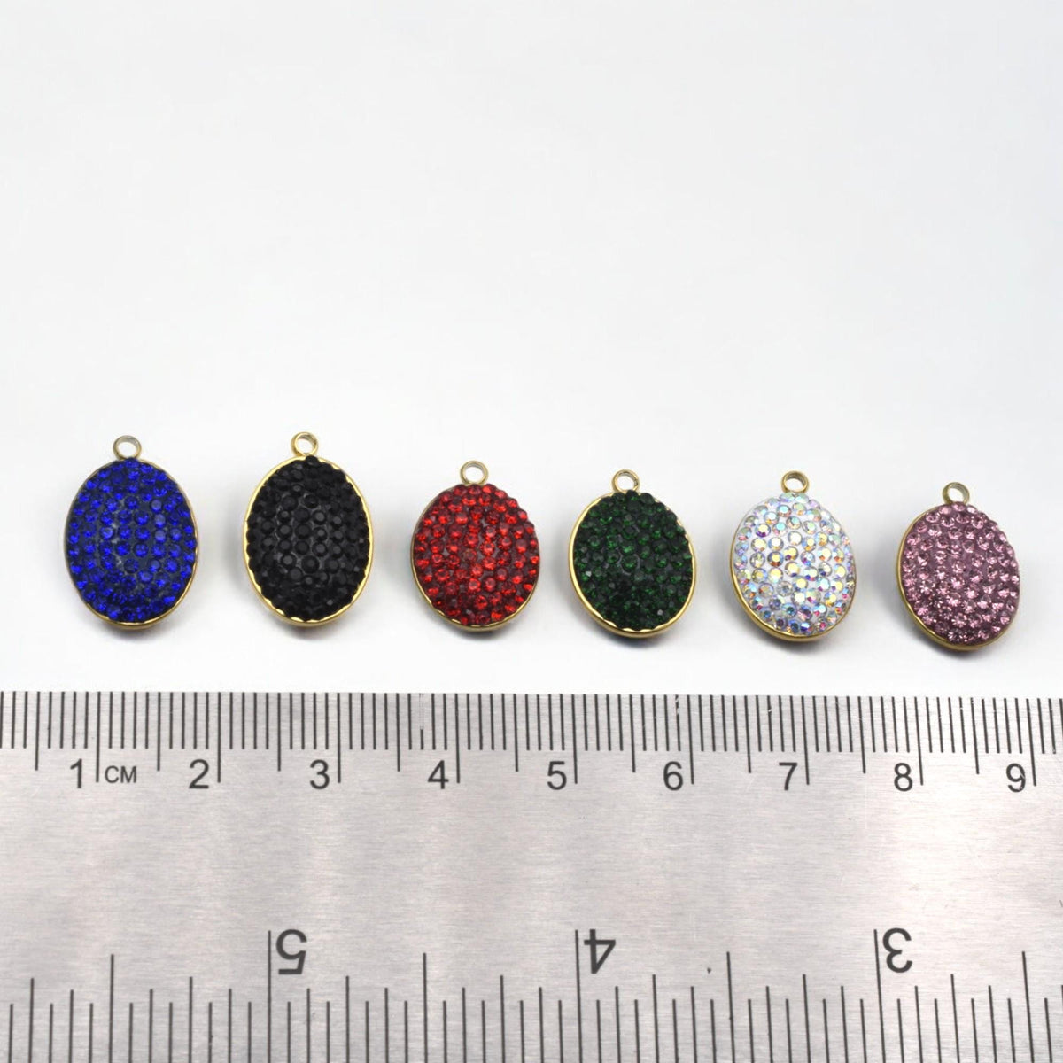 Mixed Color Charms Oval Rhinestone Pendants: Gold Edge, Sparkling Crystal Connectors | Flatback, DIY Jewelry Supplies | 3 Pcs Set