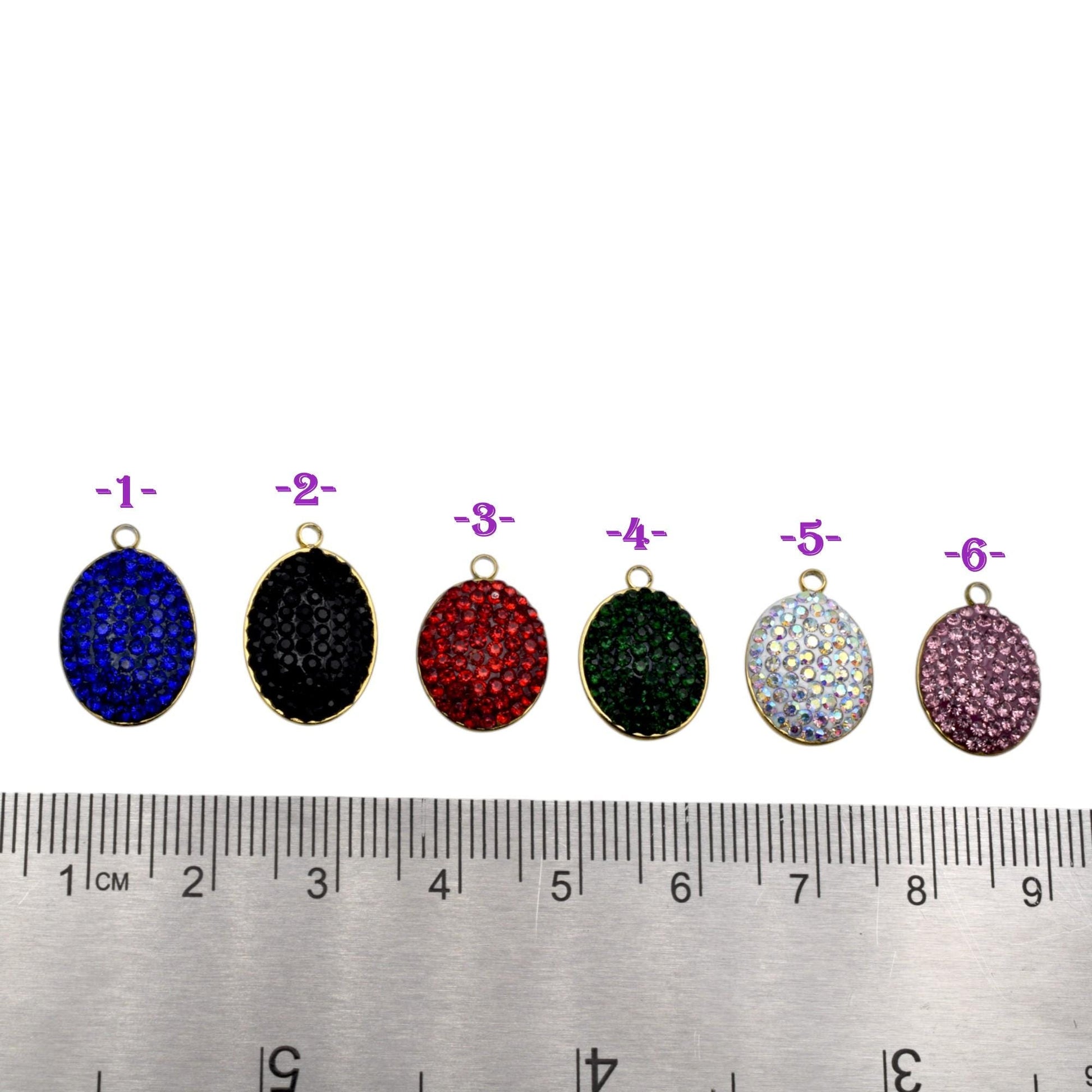 Mixed Color Charms Oval Rhinestone Pendants: Gold Edge, Sparkling Crystal Connectors | Flatback, DIY Jewelry Supplies | 3 Pcs Set