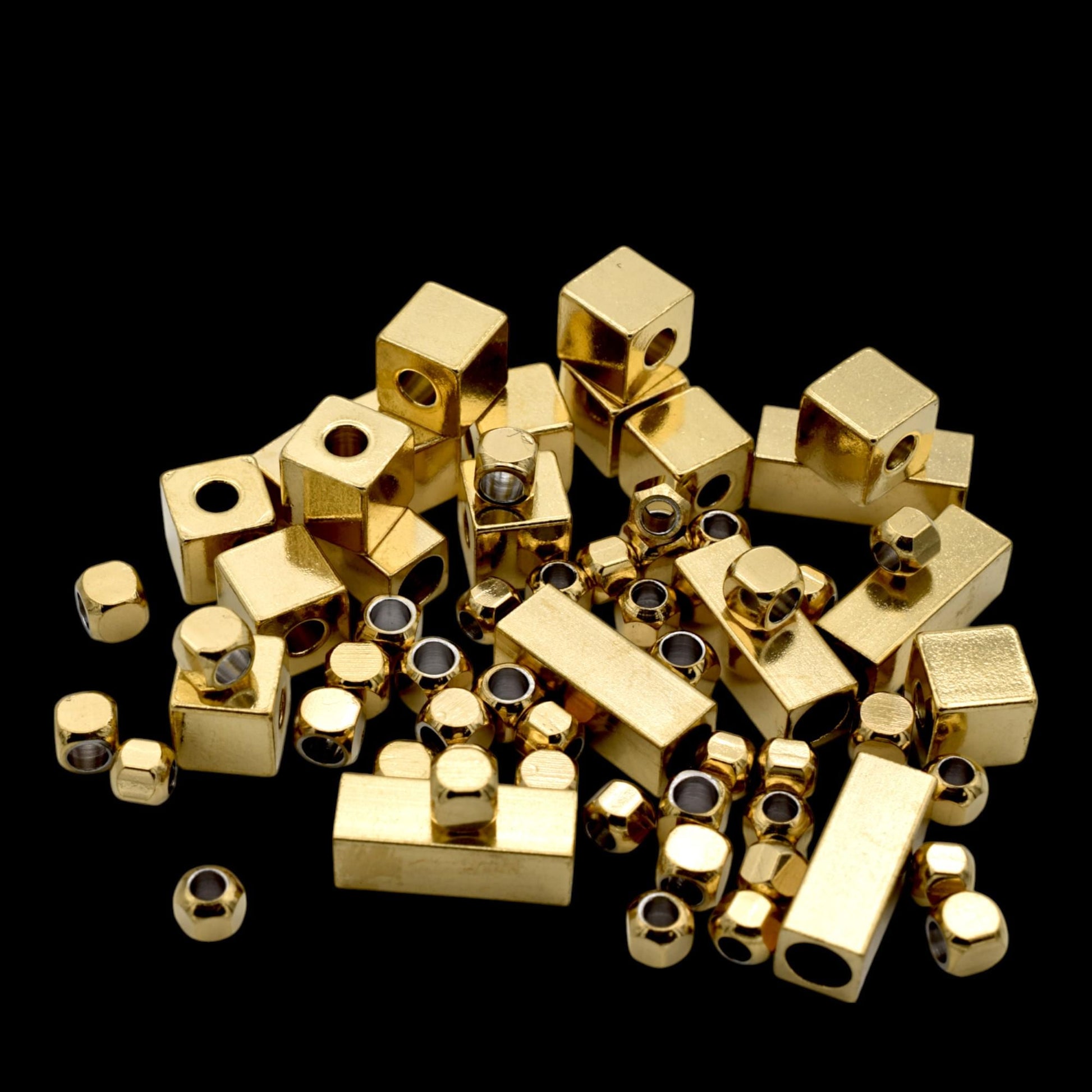Gold-Plated Stainless-Steel Spacer Beads Shapes, Box, Cube, and Bar Spacers for Jewelry Making, DIY Bracelet & Necklace Findings.