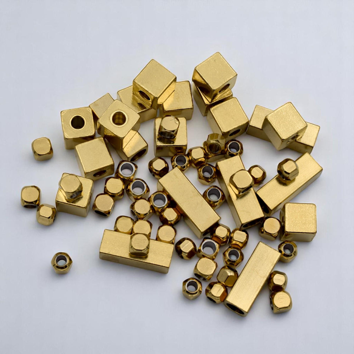 Gold-Plated Stainless-Steel Spacer Beads Shapes, Box, Cube, and Bar Spacers for Jewelry Making, DIY Bracelet & Necklace Findings.