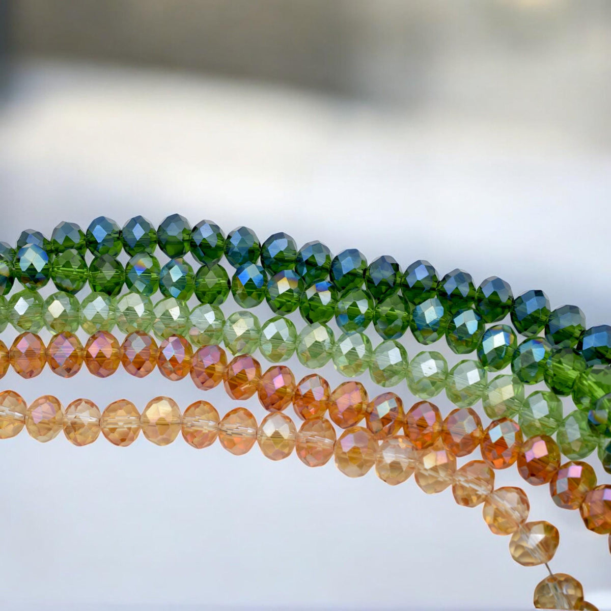 Green & Amber AB Crystal Beads 4x6mm to 10x12mm Faceted Rondelle Crystal Beads, Sparkle Aurora Borealis Finish for DIY Jew...