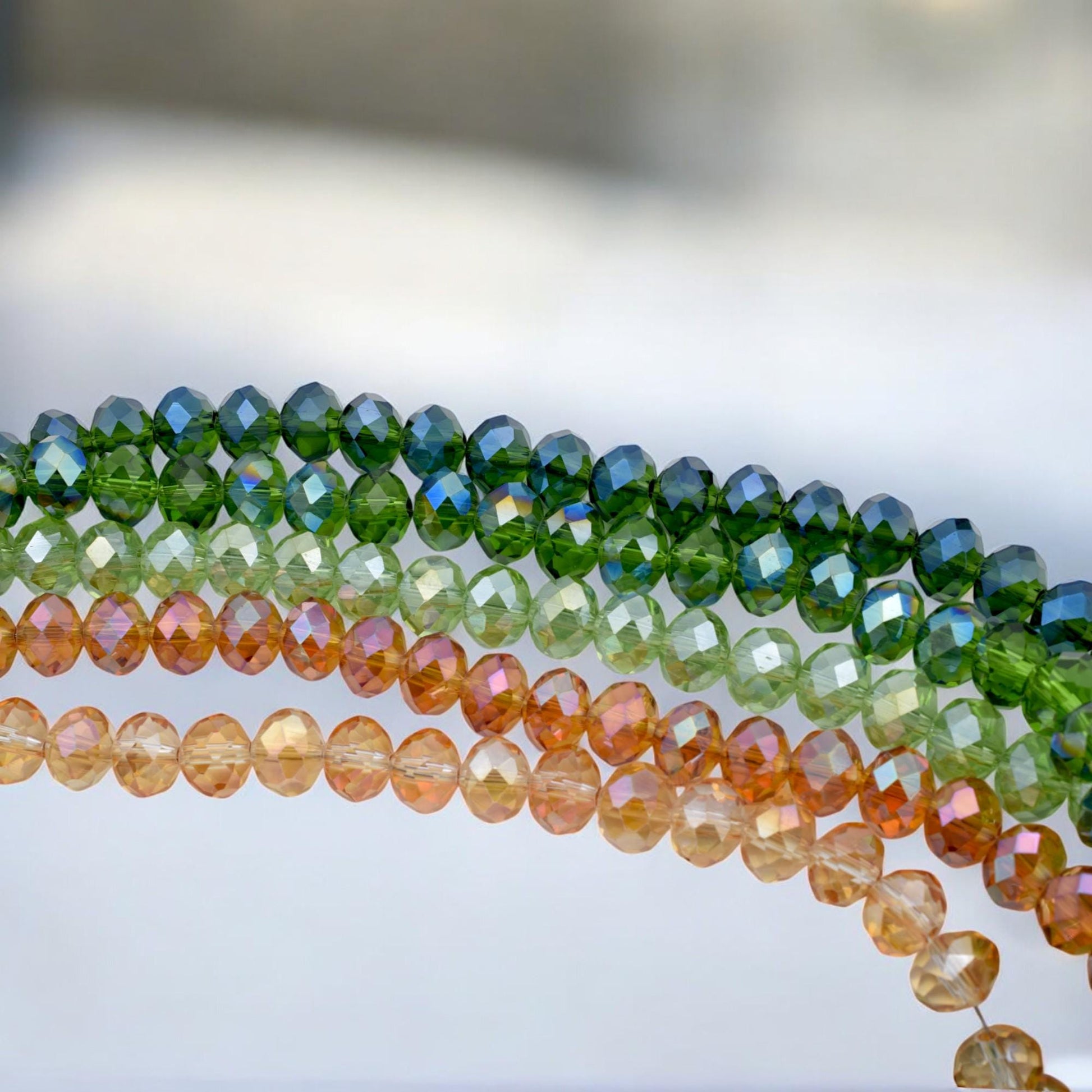 Green & Amber AB Crystal Beads 4x6mm to 10x12mm Faceted Rondelle Crystal Beads, Sparkle Aurora Borealis Finish for DIY Jew...