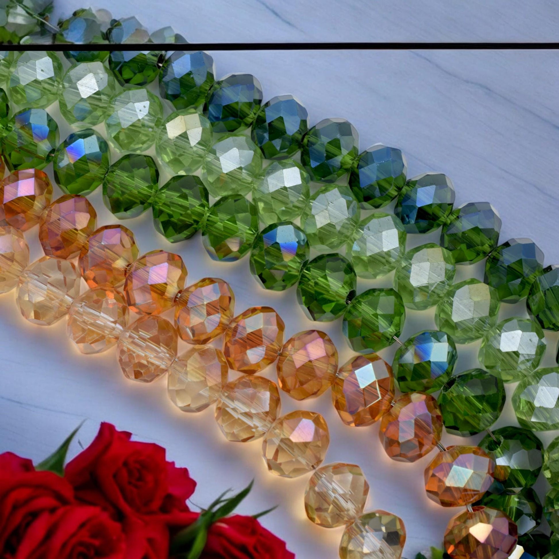 Green & Amber AB Crystal Beads 4x6mm to 10x12mm Faceted Rondelle Crystal Beads, Sparkle Aurora Borealis Finish for DIY Jew...