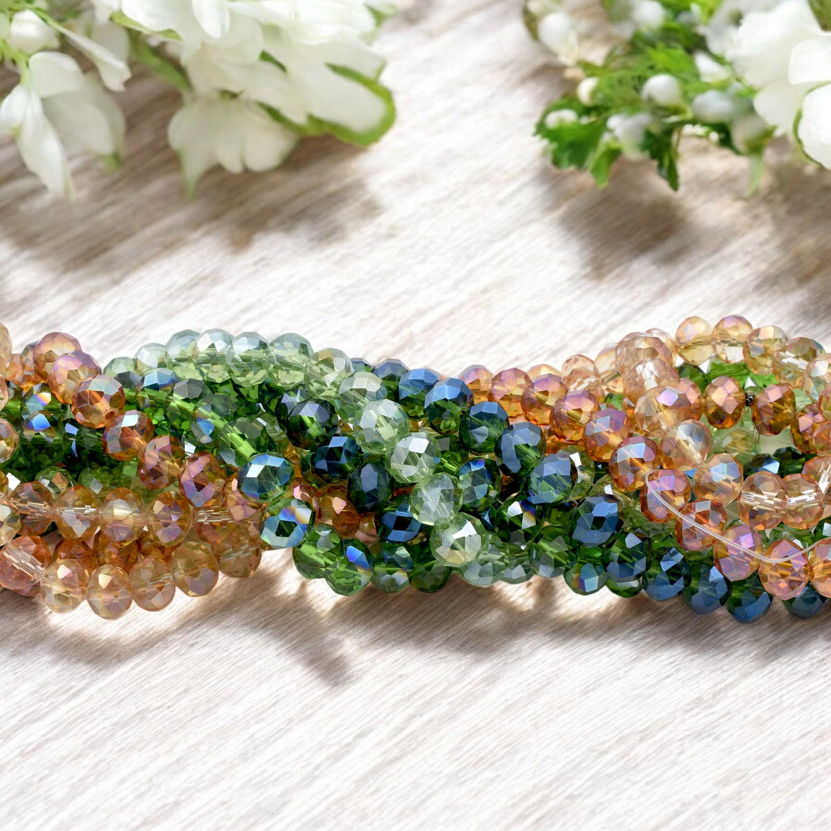 Green & Amber AB Crystal Beads 4x6mm to 10x12mm Faceted Rondelle Crystal Beads, Sparkle Aurora Borealis Finish for DIY Jew...