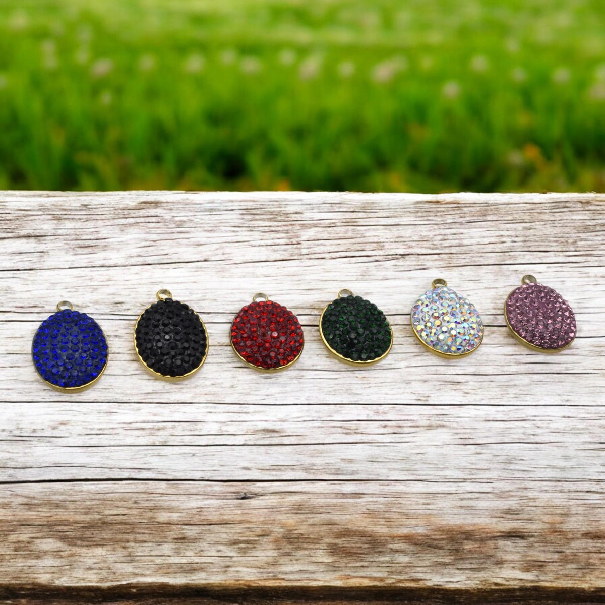 Mixed Color Charms Oval Rhinestone Pendants: Gold Edge, Sparkling Crystal Connectors | Flatback, DIY Jewelry Supplies | 3 Pcs Set