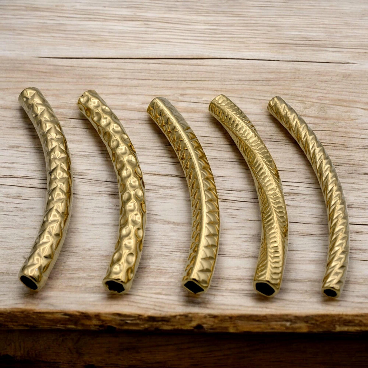 Gold Curved Tube Spacer Beads - Textured Gold-Plated Stainless Steel, Arched Design, Lightweight Durable | Jewelry Making Essentials