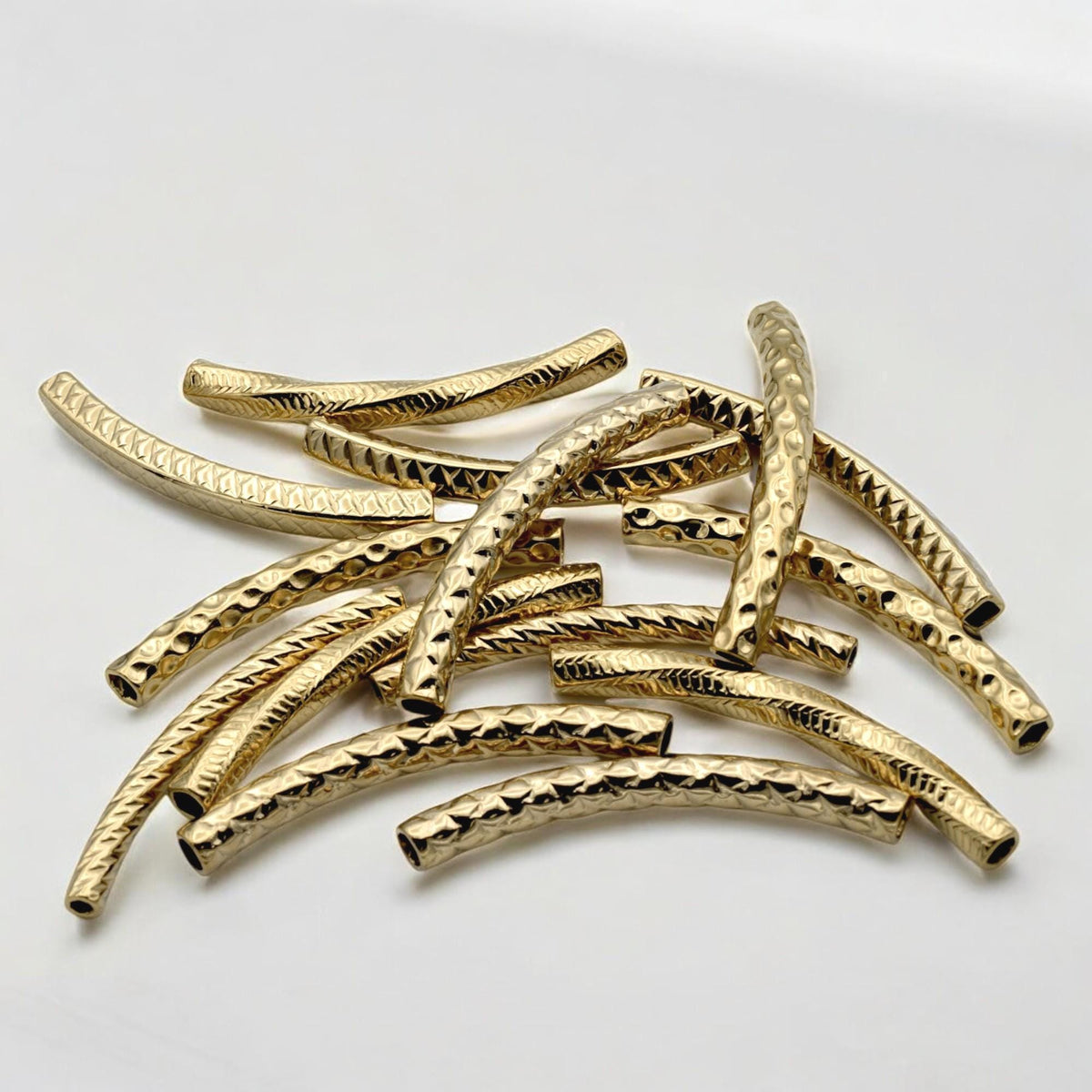 Gold Curved Tube Spacer Beads - Textured Gold-Plated Stainless Steel, Arched Design, Lightweight Durable | Jewelry Making Essentials