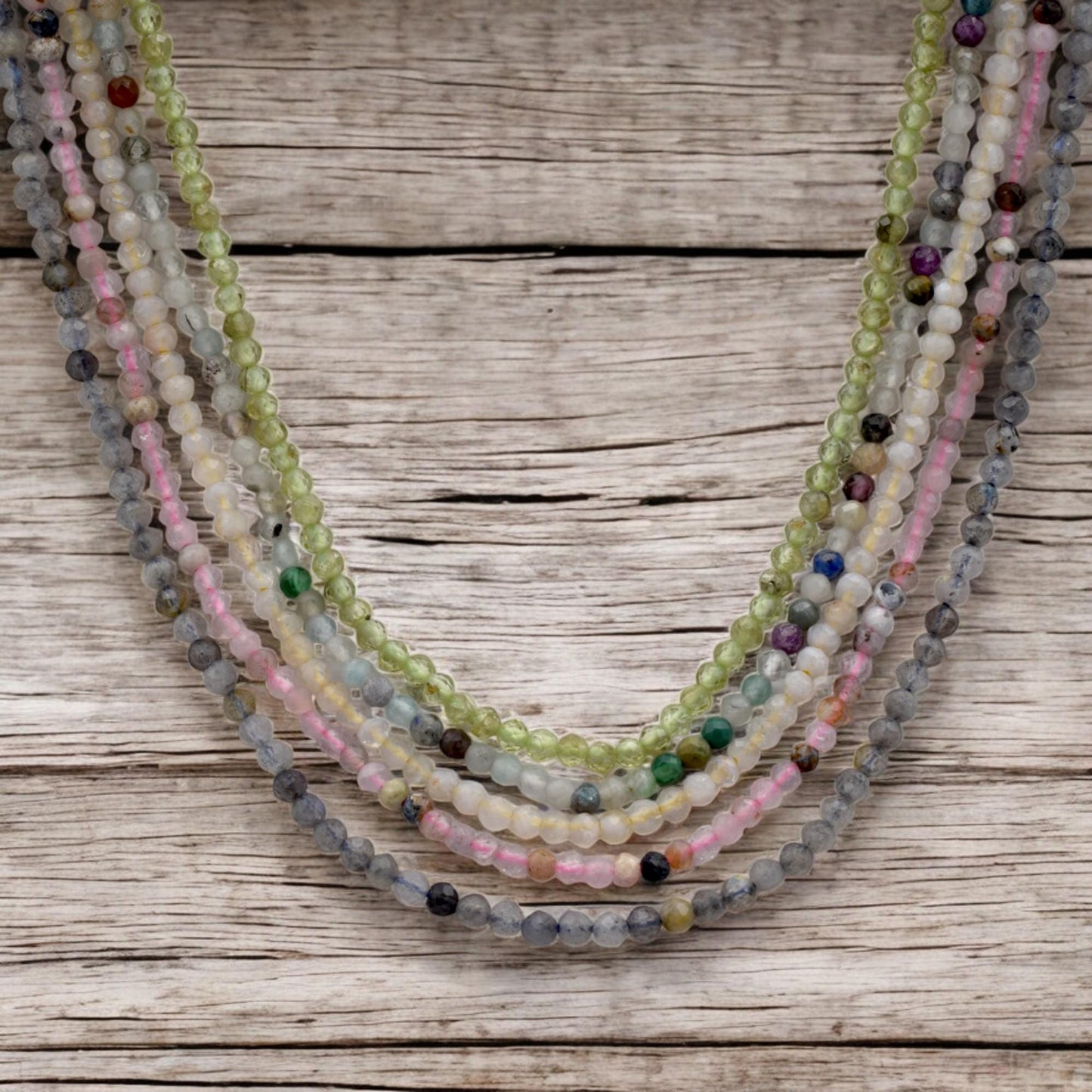 Faceted Round Mixed Stone Beads Micro Strand, 2.5mm Pastel Semi Precious Gemstones (Polished Faceted, Multiple Strand Lengths)