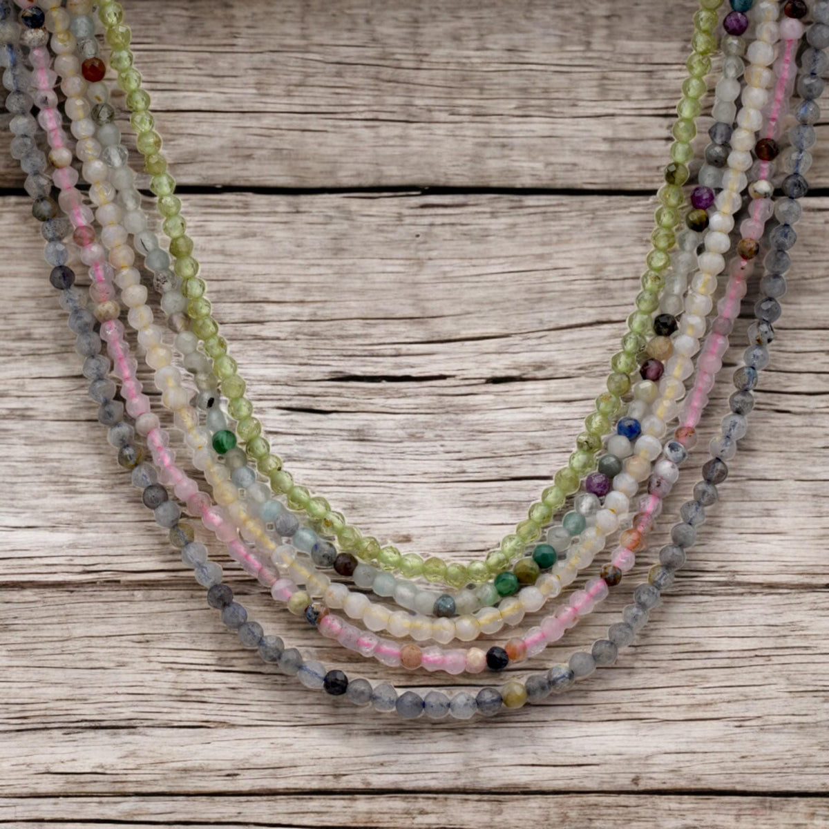 Faceted Round Mixed Stone Beads Micro Strand, 2.5mm Pastel Semi Precious Gemstones (Polished Faceted, Multiple Strand Lengths)