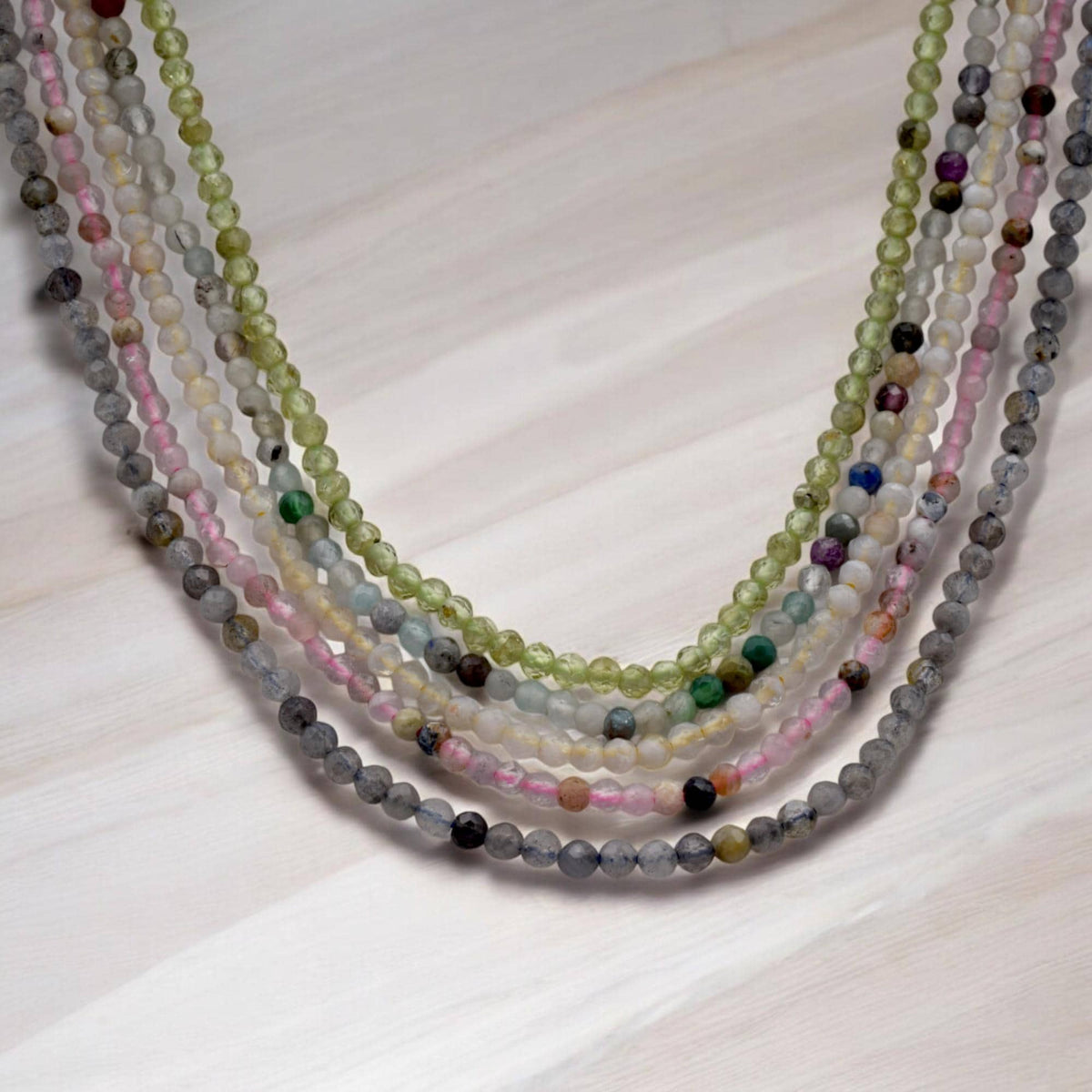 Faceted Round Mixed Stone Beads Micro Strand, 2.5mm Pastel Semi Precious Gemstones (Polished Faceted, Multiple Strand Lengths)