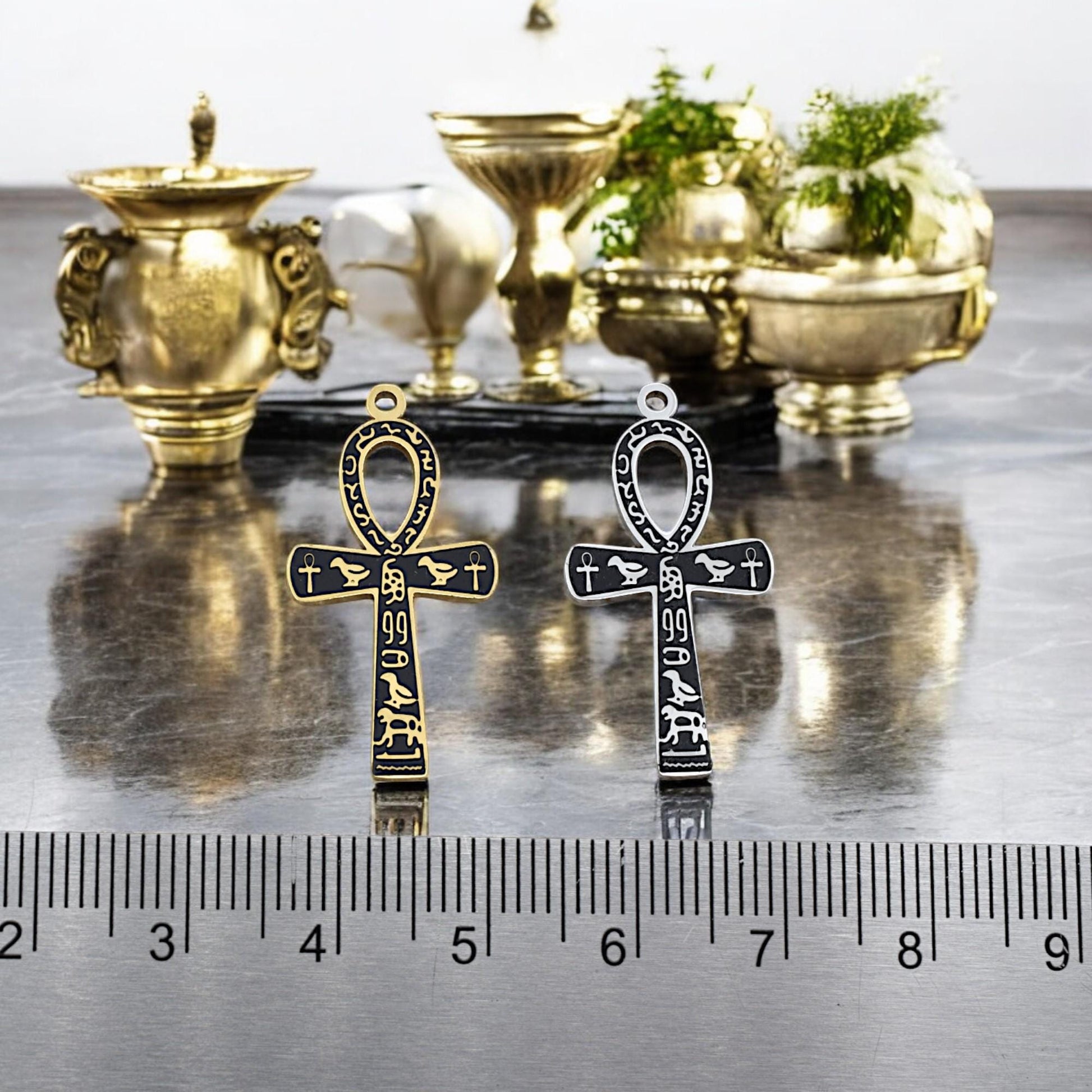 Ankh Cross Pendant Jewelry: Sacred Egyptian Hieroglyph Design, Gold & Silver Stainless (15x30mm, Unisex Charm)