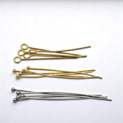 Stainless Steel Gold Plated & Silver Head Pins and Eye Pins Wire Pins for Jewelry Making, Ball End Loop Pins, Tarnish Resi...