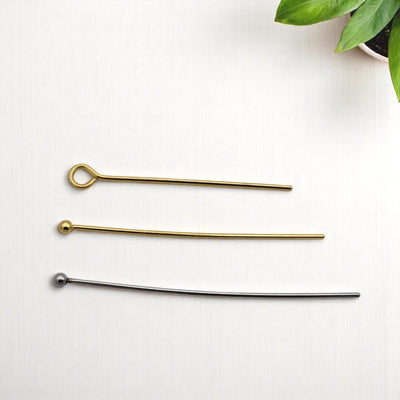 Stainless Steel Gold Plated & Silver Head Pins and Eye Pins Wire Pins for Jewelry Making, Ball End Loop Pins, Tarnish Resi...