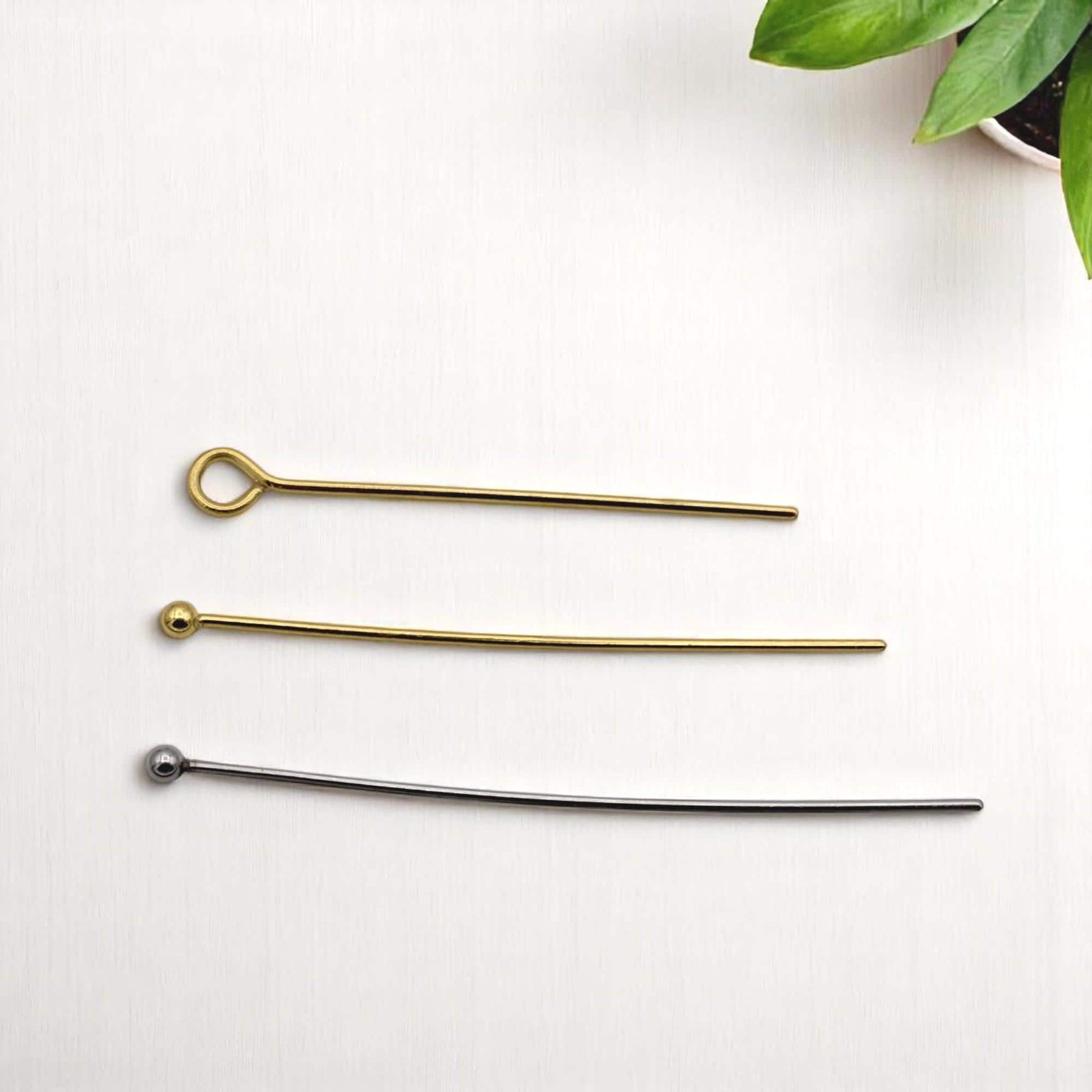 Stainless Steel Gold Plated Pins And Eye Pins: Ball End & Loop Wire, Tarnish Resistant | 100 Pieces, 1.5 Inch Length, Jewelry Making Set