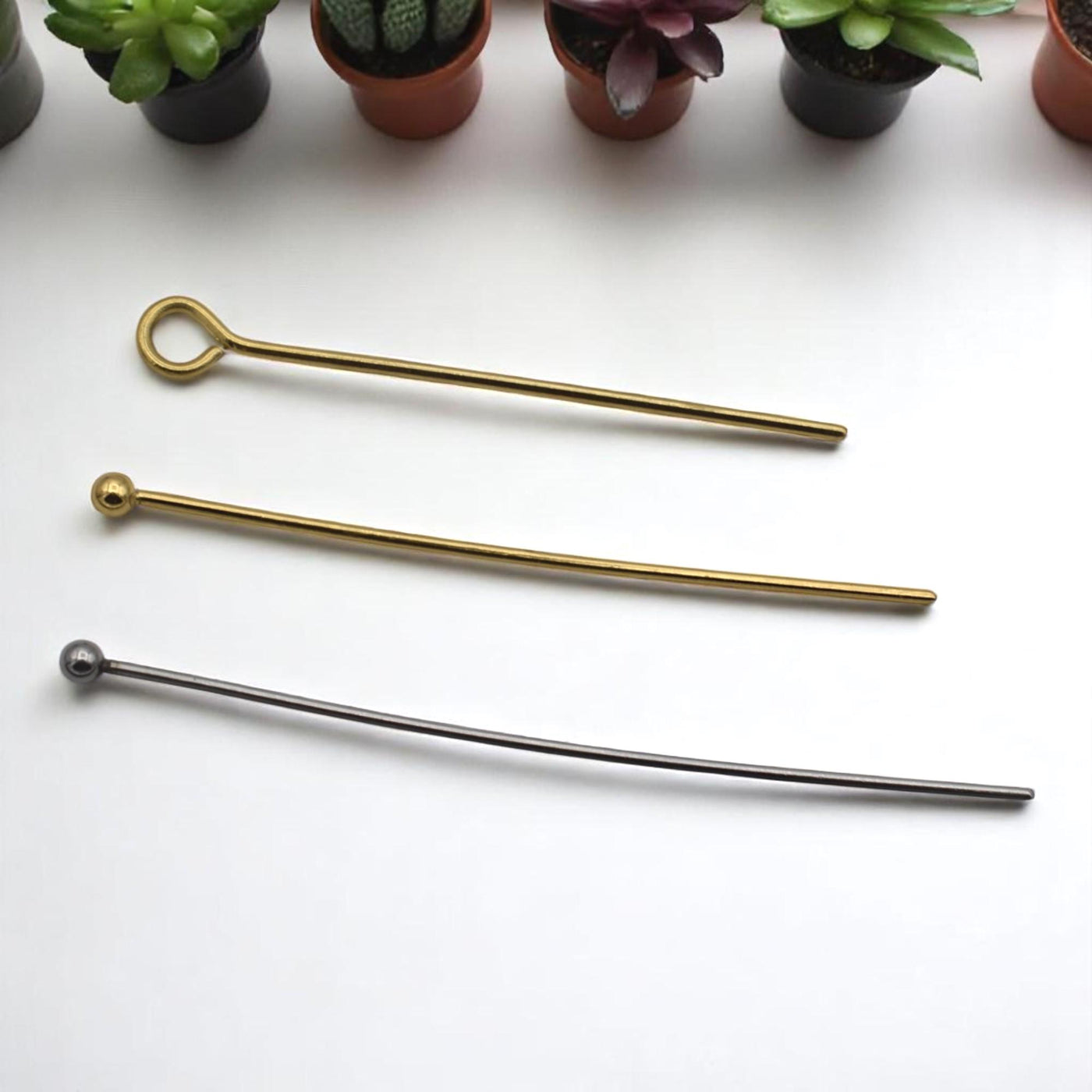 Stainless Steel Gold Plated & Silver Head Pins and Eye Pins Wire Pins for Jewelry Making, Ball End Loop Pins, Tarnish Resi...