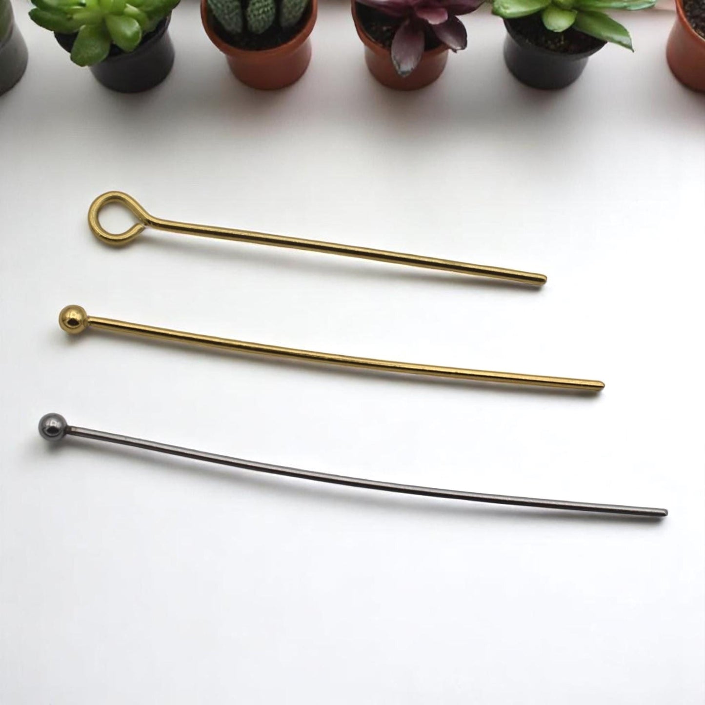 Stainless Steel Gold Plated Pins And Eye Pins: Ball End & Loop Wire, Tarnish Resistant | 100 Pieces, 1.5 Inch Length, Jewelry Making Set