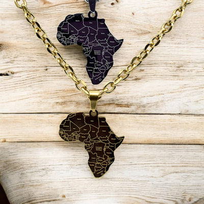 Africa Map Pendant Stainless Steel 27x37mm – Gold & Silver Tone Charm for Necklace, African Jewelry, Laser Engraved Countr...