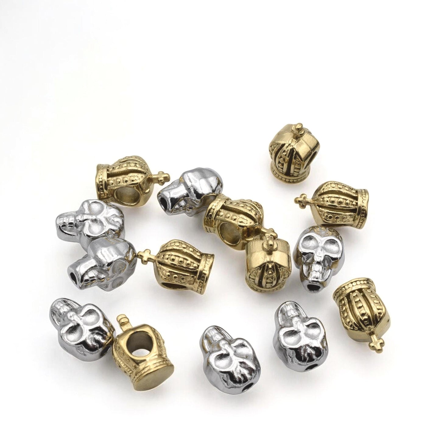 Stainless Steel Beads and Gold Plated Crown/Skull Spacer Charms for Jewelry Making, Gothic and Royal Theme Beading Supplie...