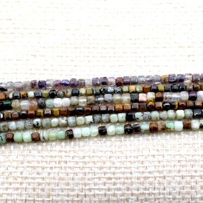 2 3mm Cube Cut Mixed Gemstone Beads – Square Natural Stone for Jewelry Making, Geometric Boho DIY Supplies, Tiger Eye, Jas...