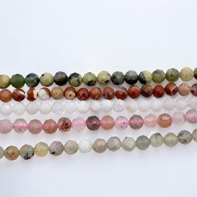 Natural Gemstone Beads – 4mm Faceted Round Mixed Stone Strand in Earth Tones, for Bracelets/Necklaces Strawberry Quartz, M...