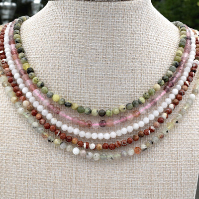 Natural Gemstone Beads – 4mm Faceted Round Mixed Stone Strand in Earth Tones, for Bracelets/Necklaces Strawberry Quartz, M...