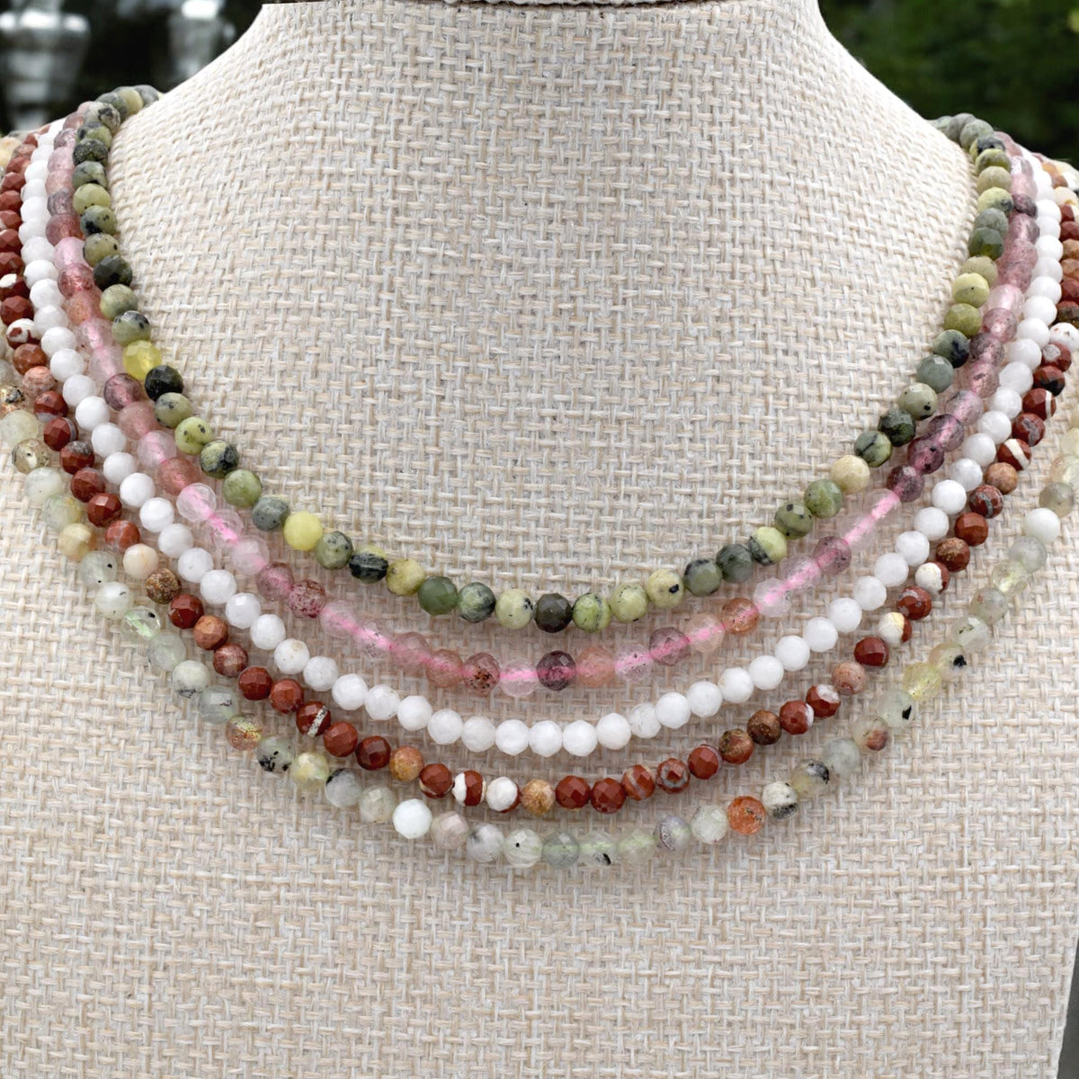 4mm Faceted Round Mixed Stone Strand Natural Gemstone Beads, Earth Tones (Strawberry Quartz, Moonstone, Jasper, Semi Precious)