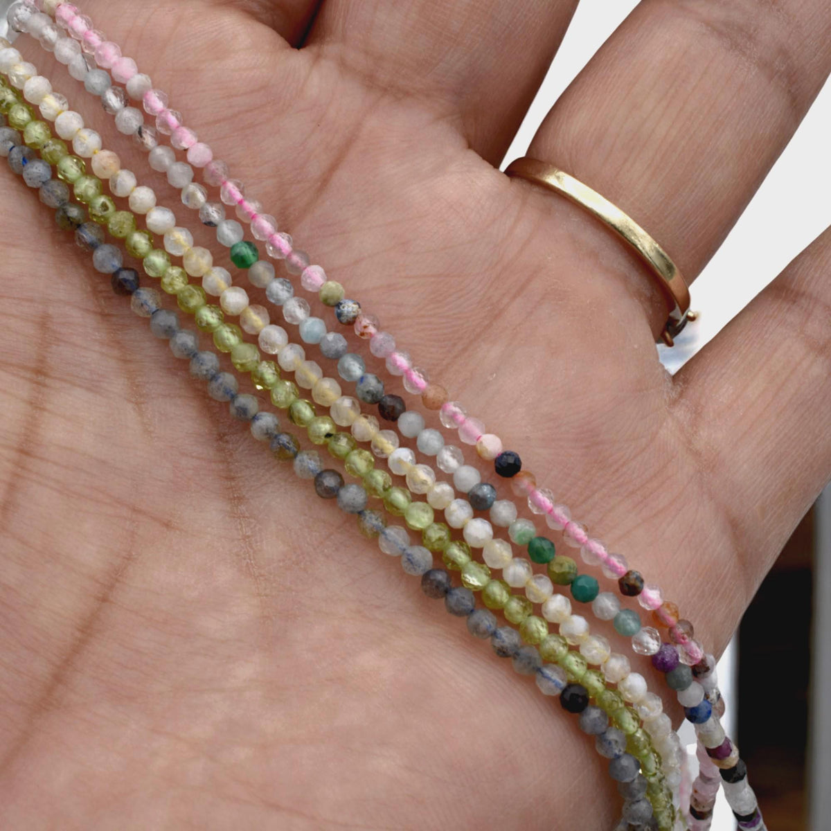 Faceted Round Mixed Stone Beads Micro Strand, 2.5mm Pastel Semi Precious Gemstones (Polished Faceted, Multiple Strand Lengths)