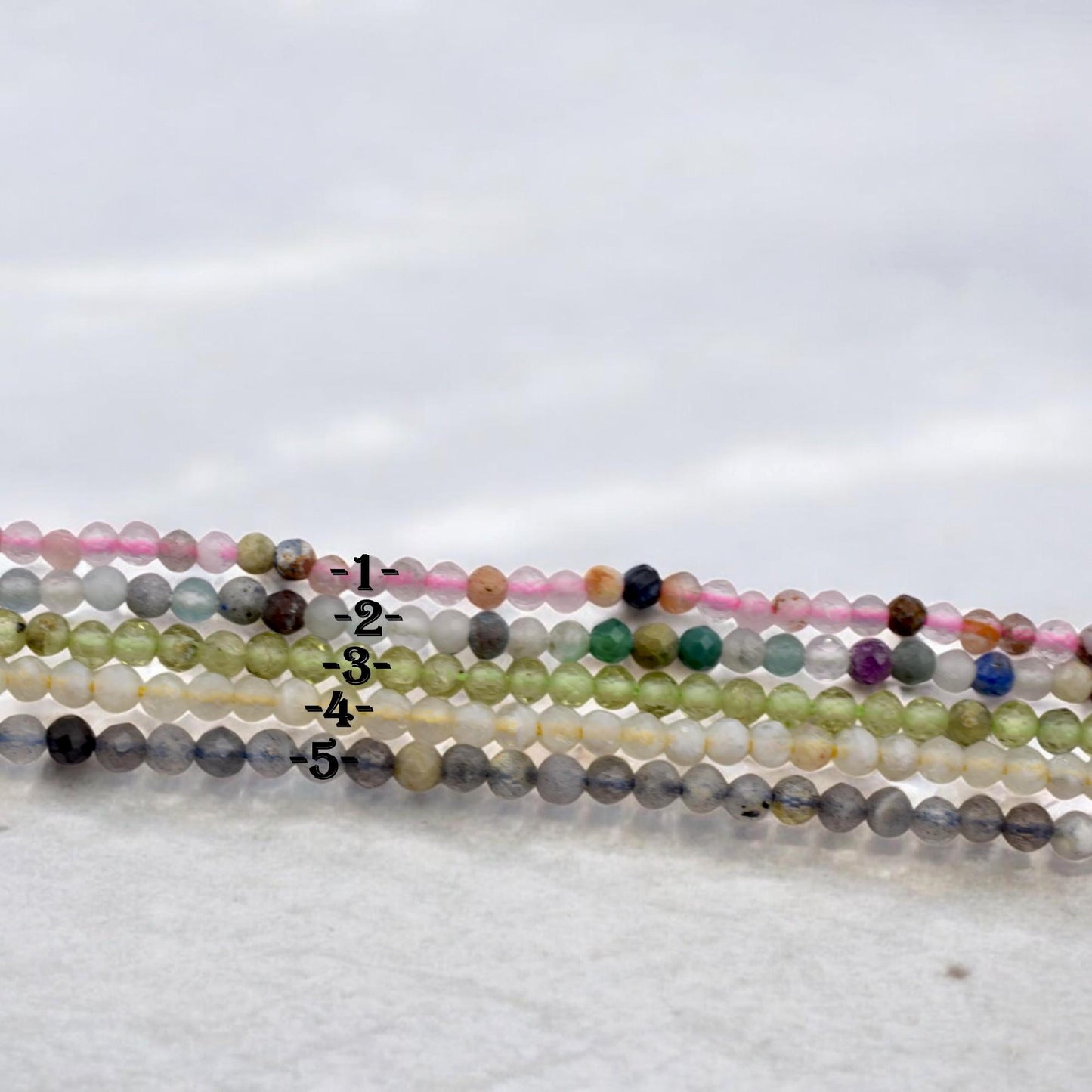 Faceted Round Mixed Stone Beads Micro Strand, 2.5mm Pastel Semi Precious Gemstones (Polished Faceted, Multiple Strand Lengths)